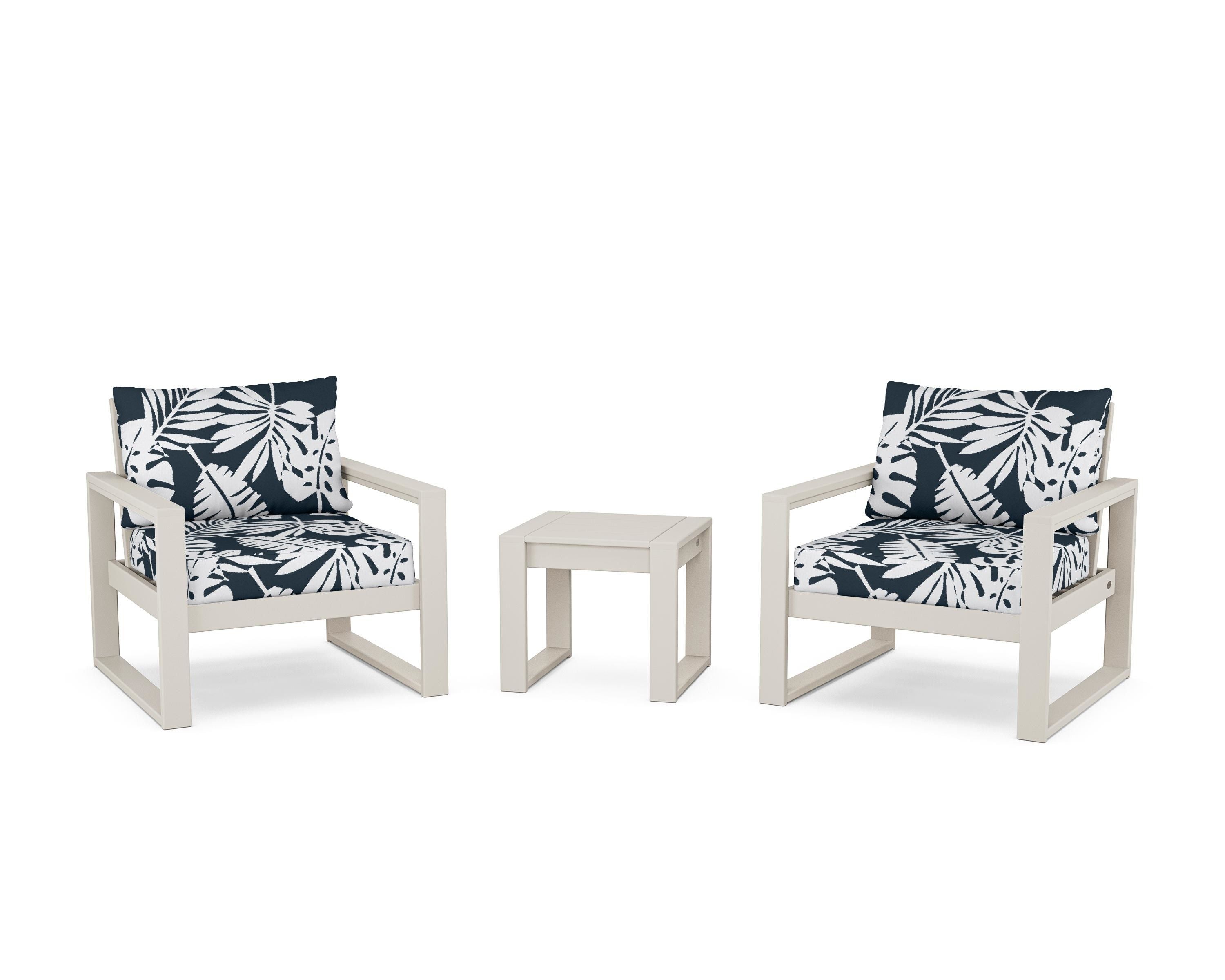 POLYWOOD® EDGE Sectional 3-Piece Deep Seating Set in Sand / Leaf Marine Indigo