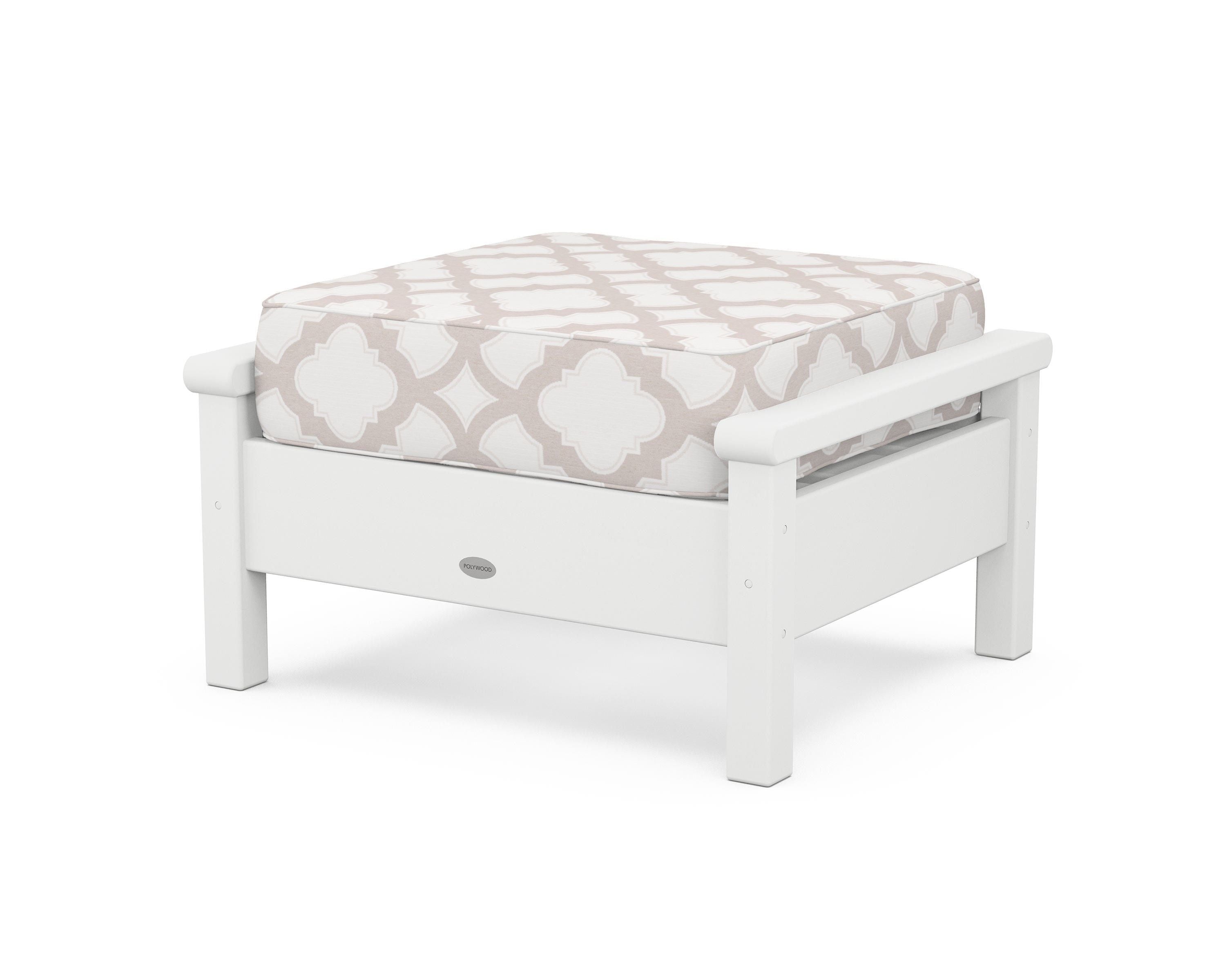 POLYWOOD® Harbour Deep Seating Ottoman in White / Trellis Dune Burlap