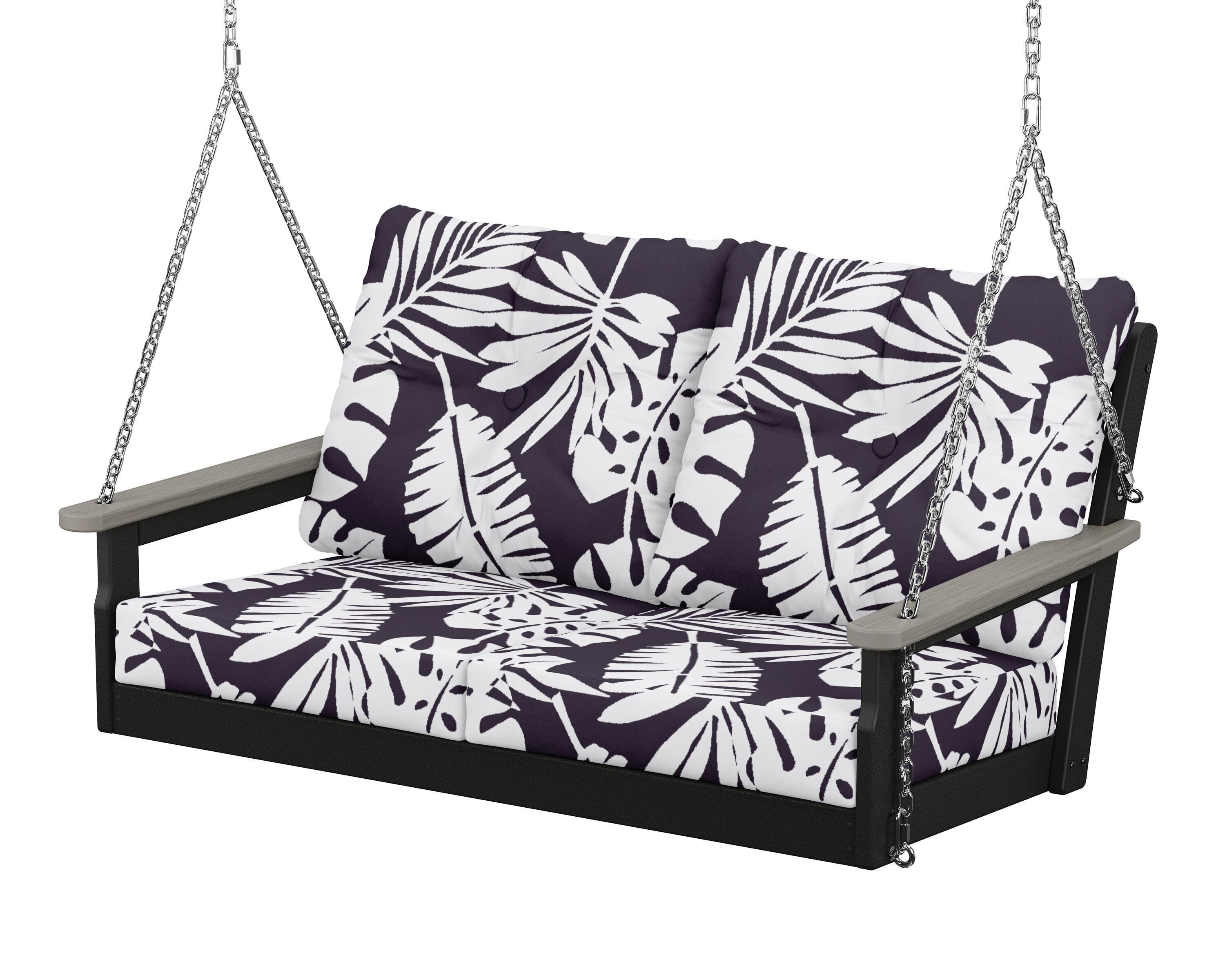 POLYWOOD® Vineyard Deep Seating Swing in Black / Driftwood / Leaf Navy