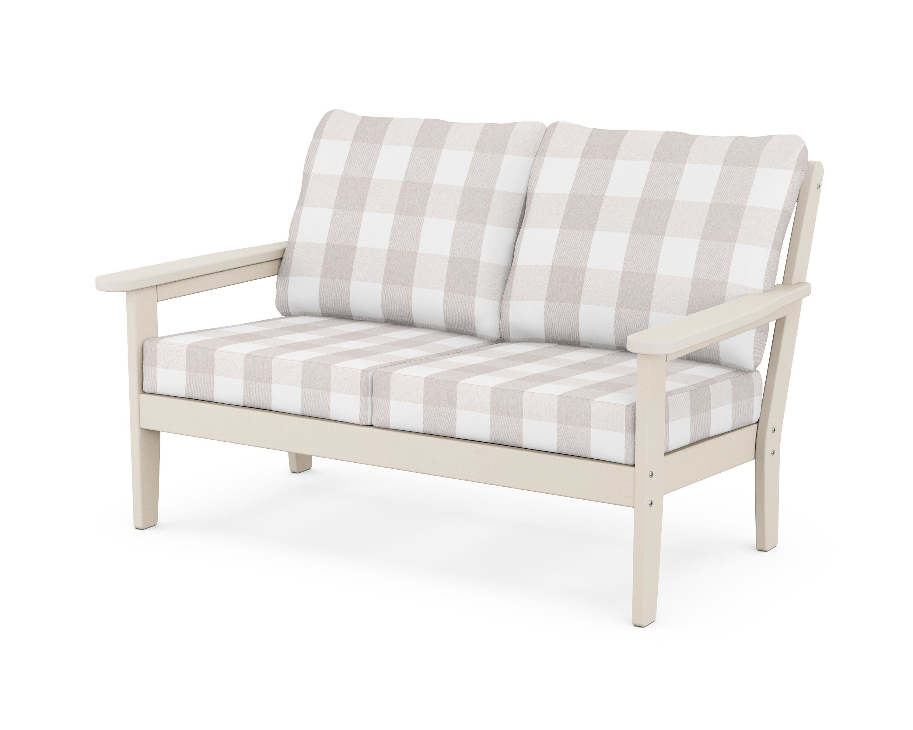 Country Living Cottage Deep Seating Loveseat in Sand / Buffalo Plaid Dune Burlap