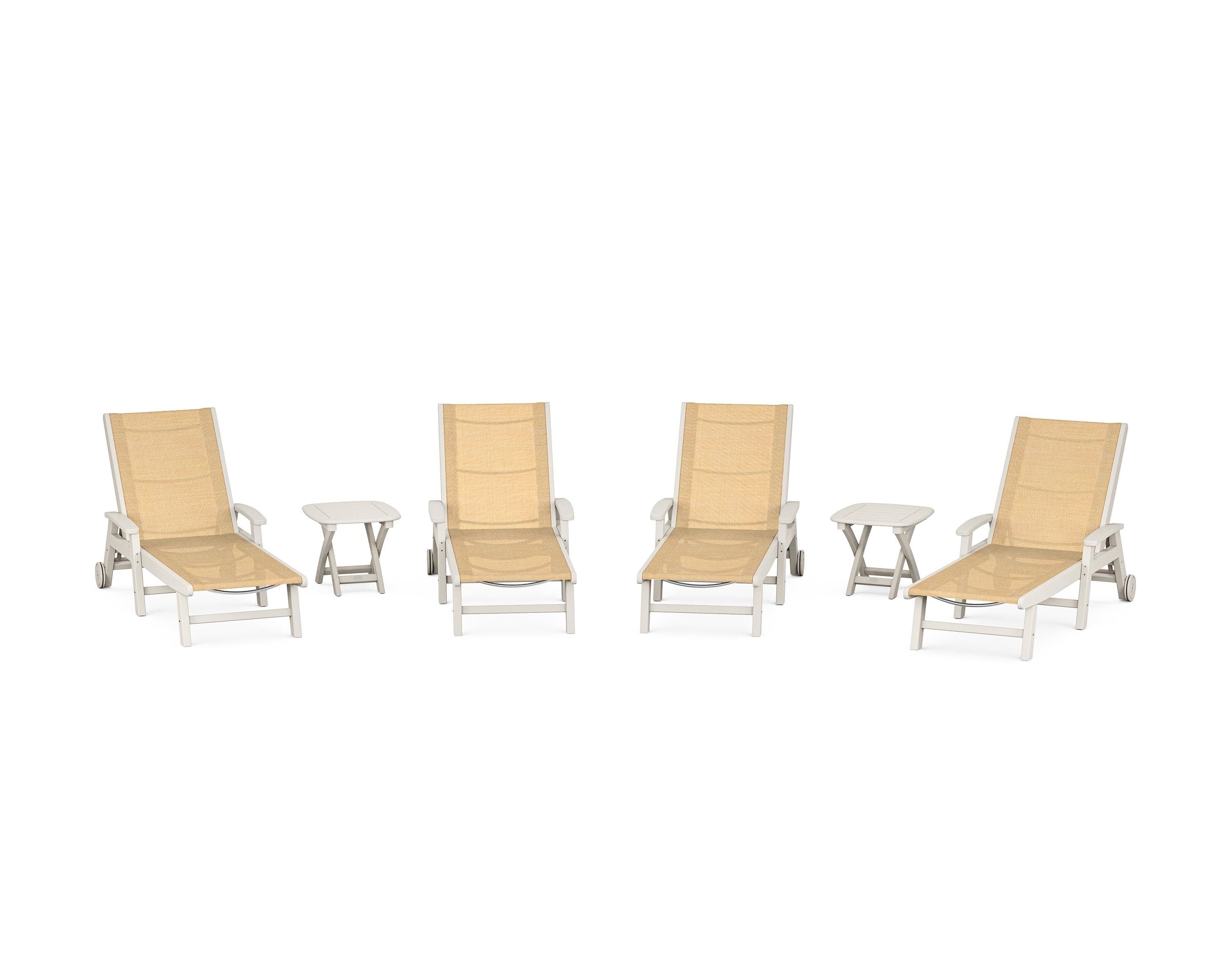 POLYWOOD® Coastal Chaise 6-Piece Set with Wheels in Sand / Dupioni Apricot Sling