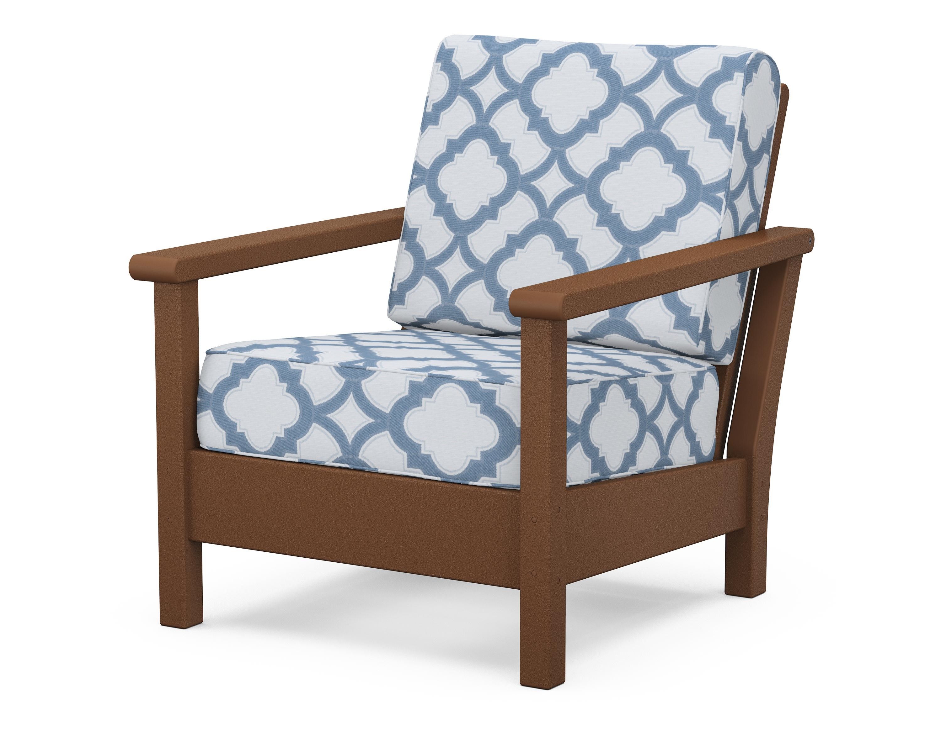 POLYWOOD® Harbour Deep Seating Chair in Teak / Trellis Sky Blue