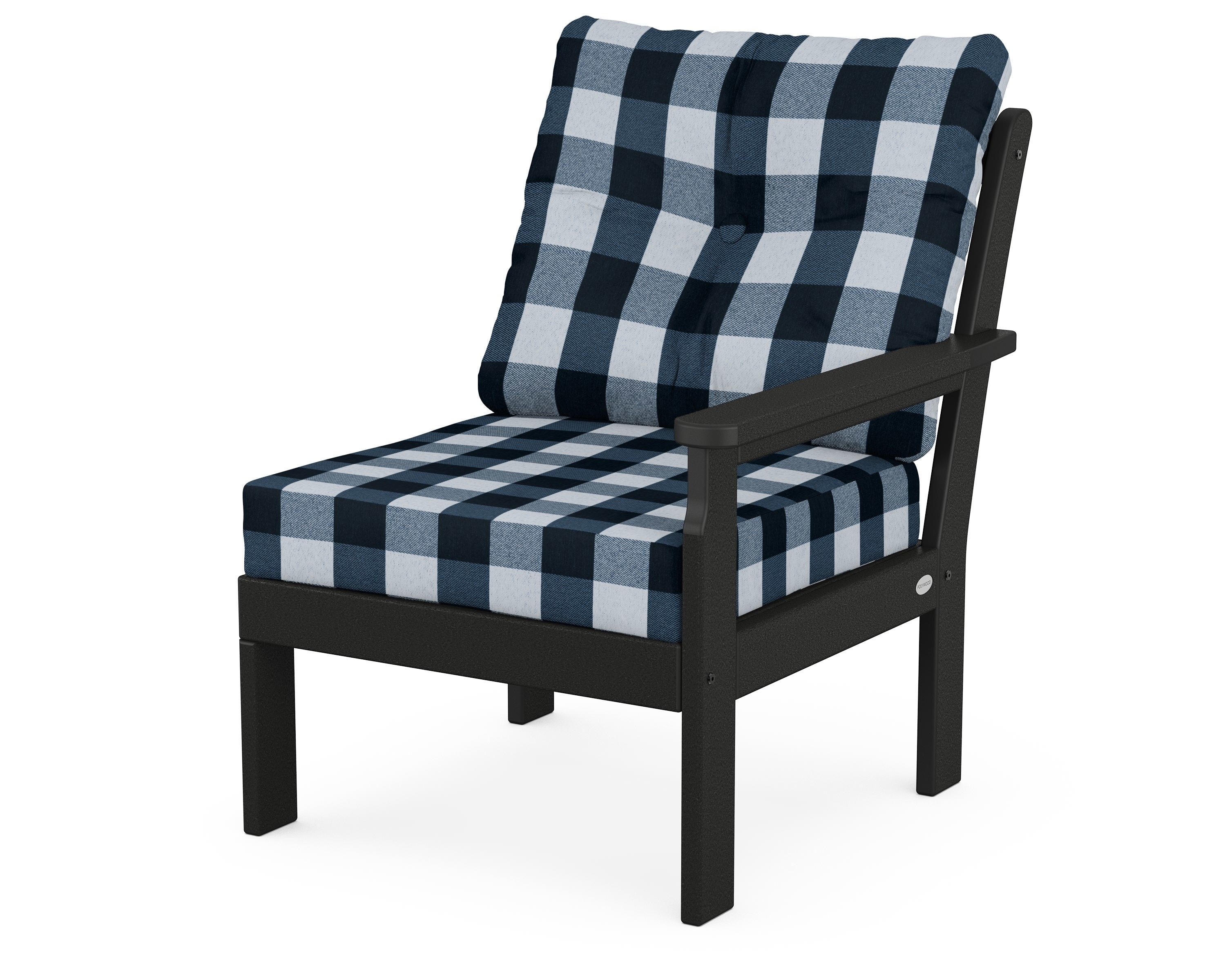 POLYWOOD® Vineyard Modular Right Arm Chair in Black / Buffalo Plaid Marine Indigo