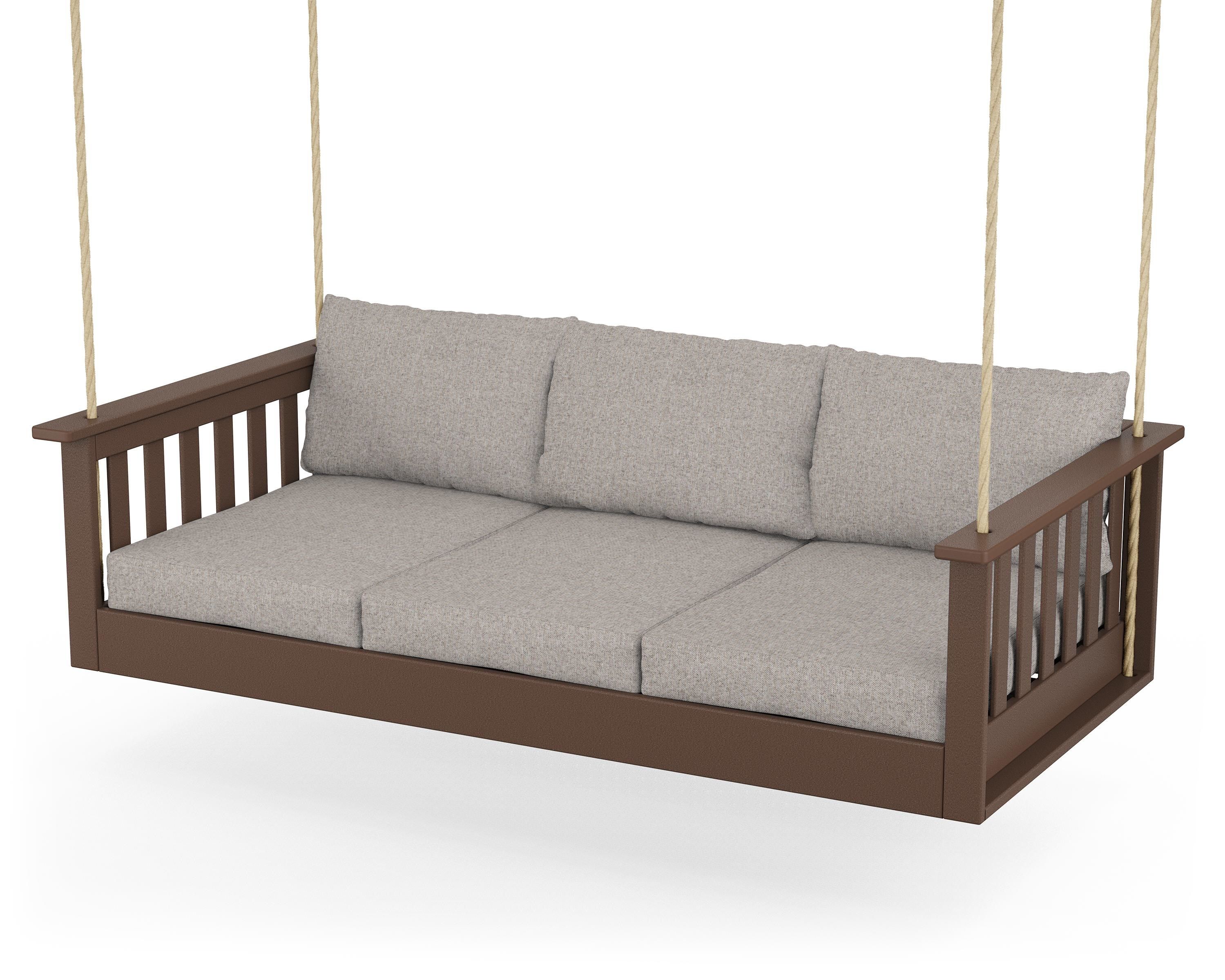 POLYWOOD® Vineyard Daybed Swing in Mahogany / Weathered Tweed