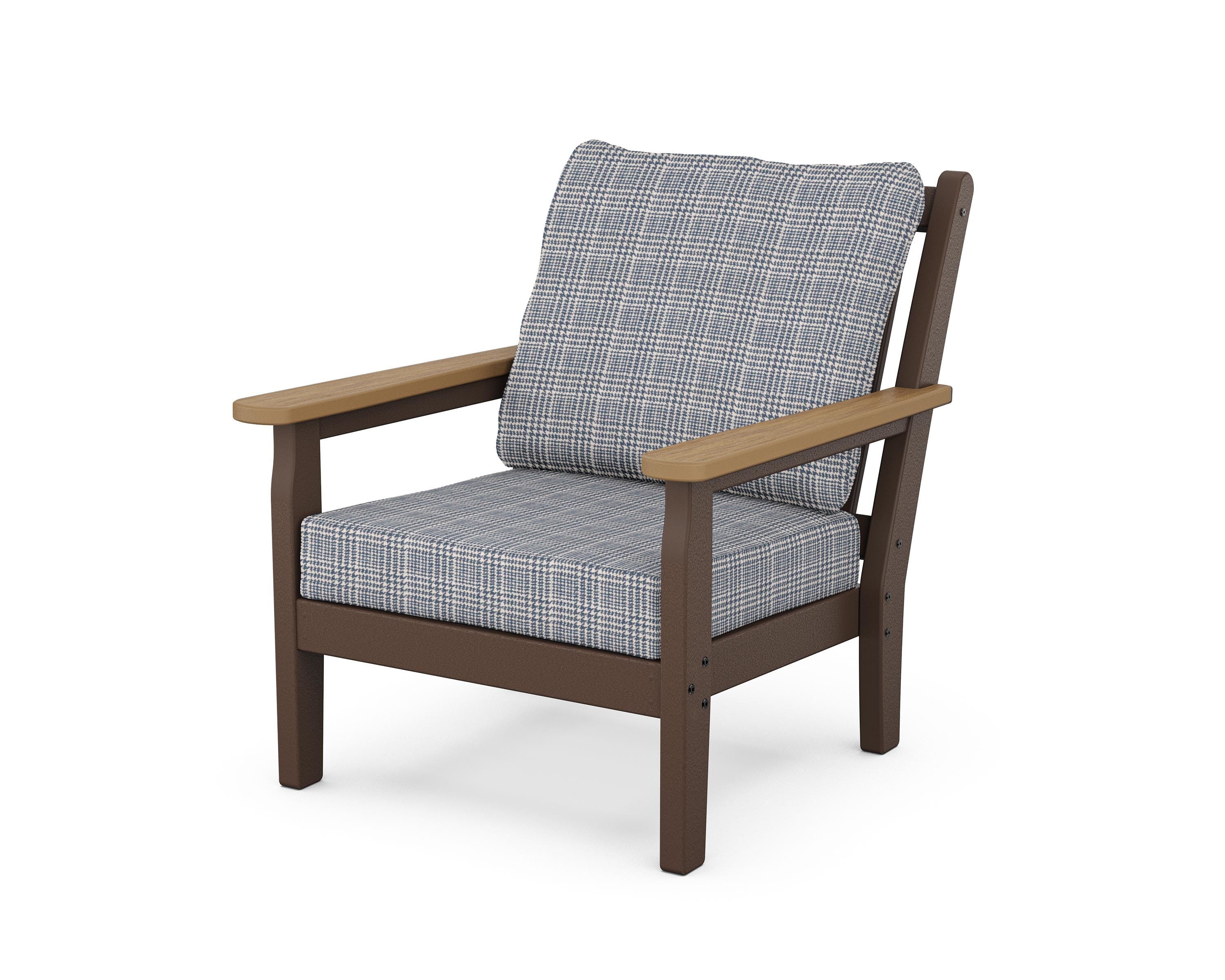 POLYWOOD® Chippendale Deep Seating Chair in Mahogany / Natural / Houndstooth Sky Blue