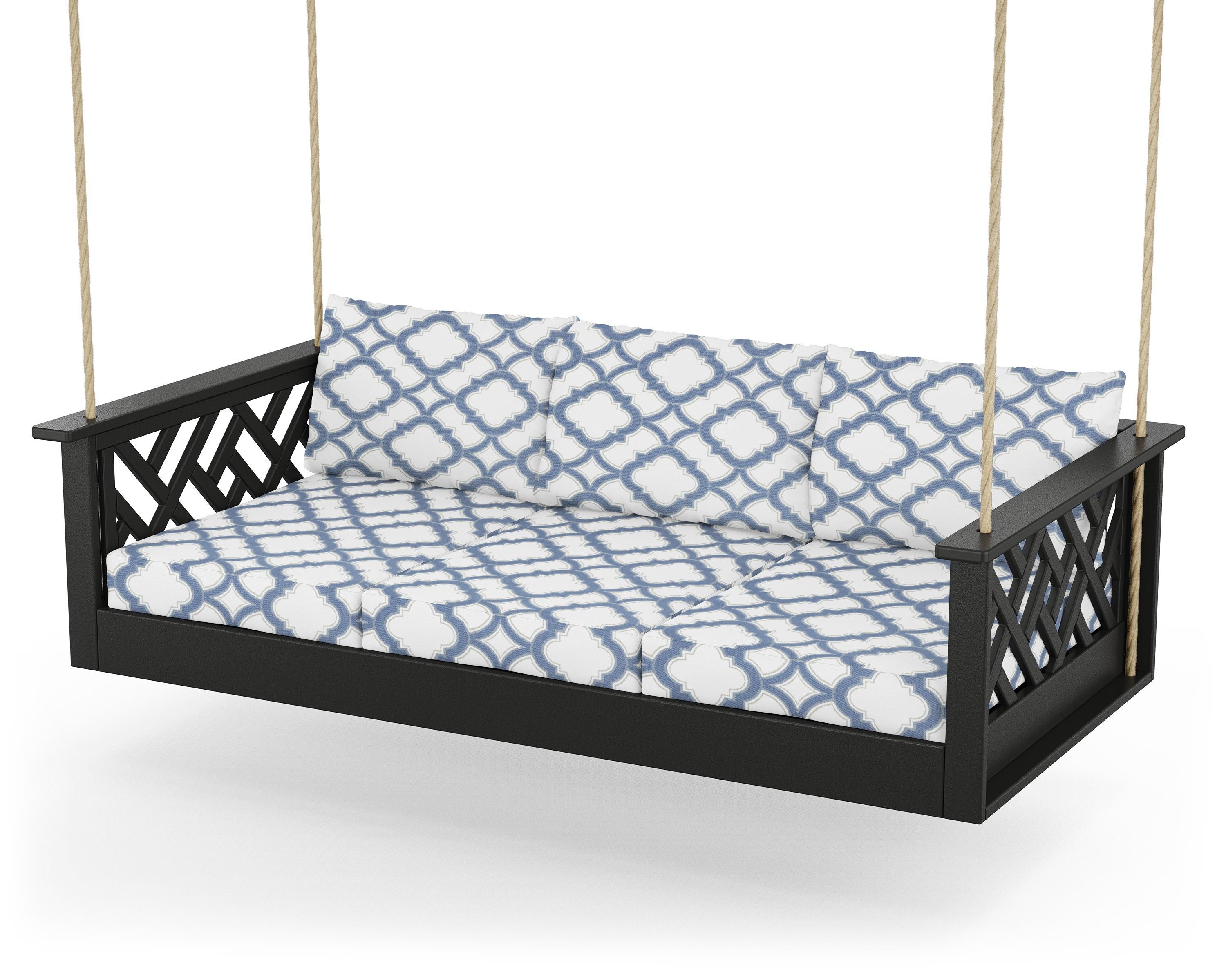 POLYWOOD® Chippendale Daybed Swing in Black / Trellis Sky Blue