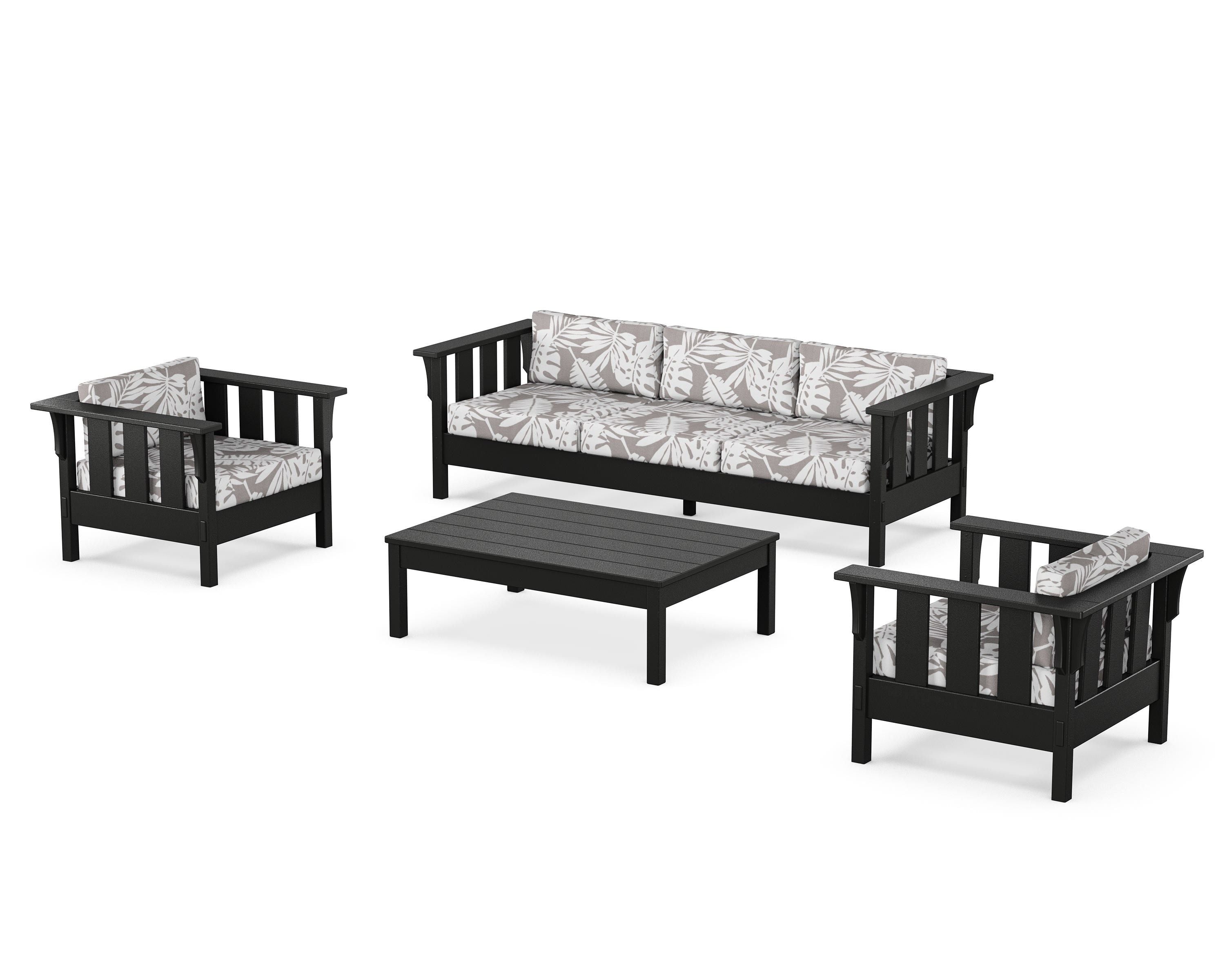 Martha Stewart by POLYWOOD® Acadia 4-Piece Deep Seating Set with Sofa in Black / Leaf Grey Mist