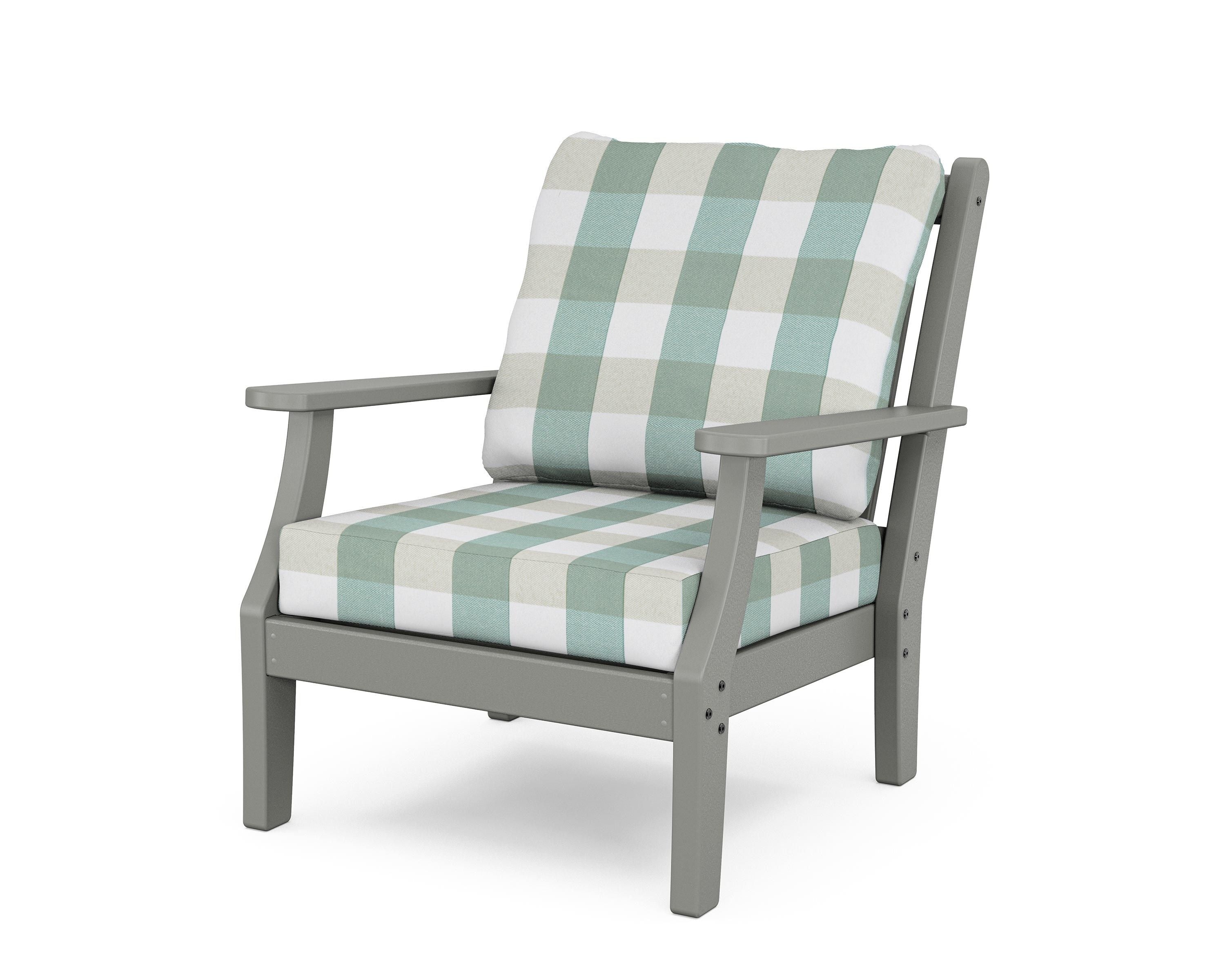 Country Living Wovendale Deep Seating Chair in Slate Grey / Buffalo Plaid Glacier Spa