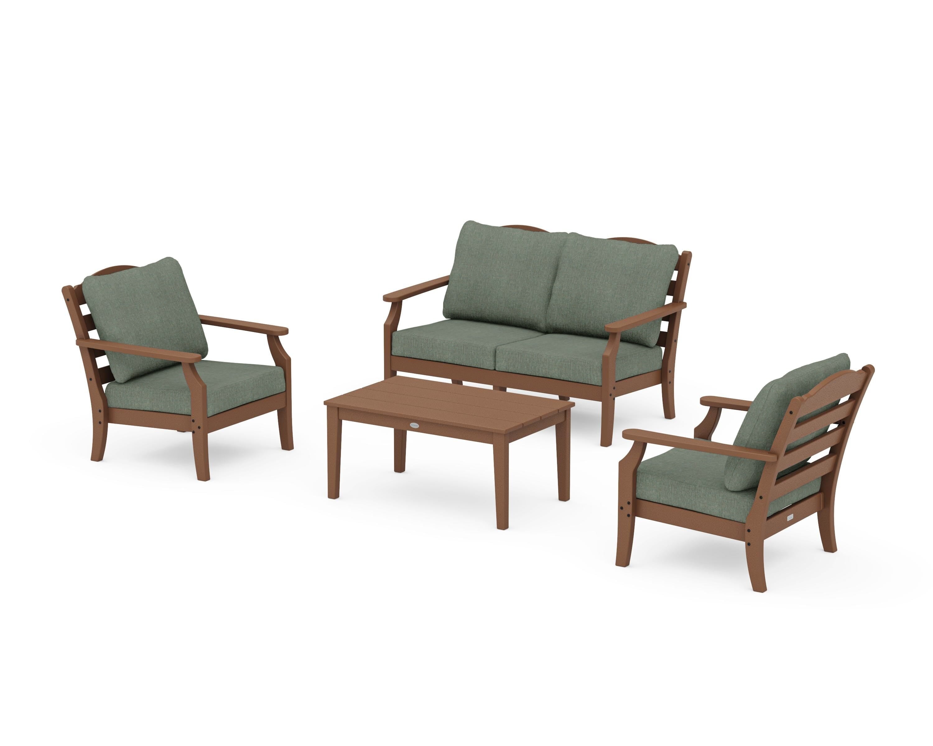 Draper James™ by POLYWOOD® Savannah 4-Piece Deep Seating Set with Loveseat in Teak / Cast Sage