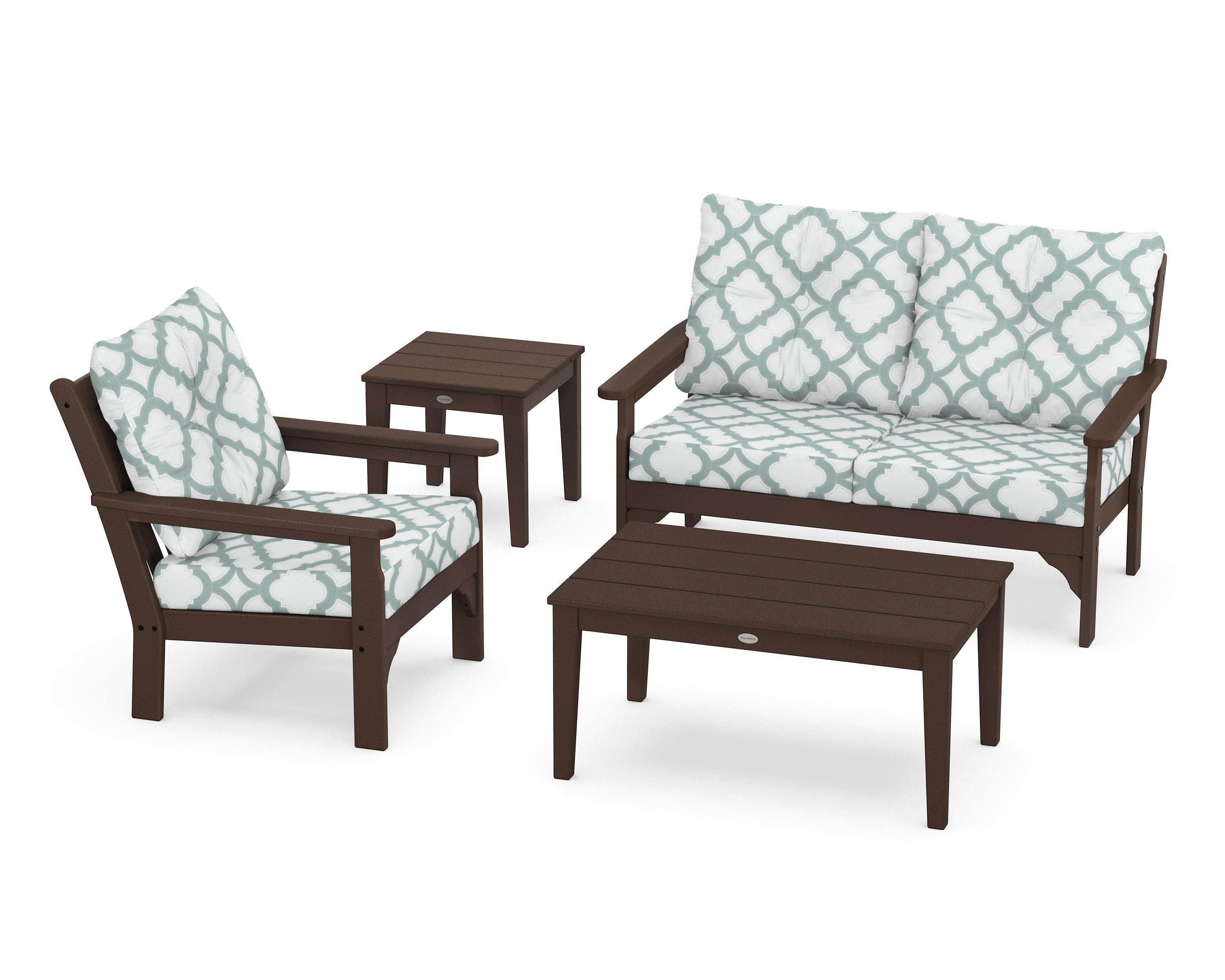 POLYWOOD® Vineyard 4-Piece Deep Seating Set in Mahogany / Trellis Glacier Spa