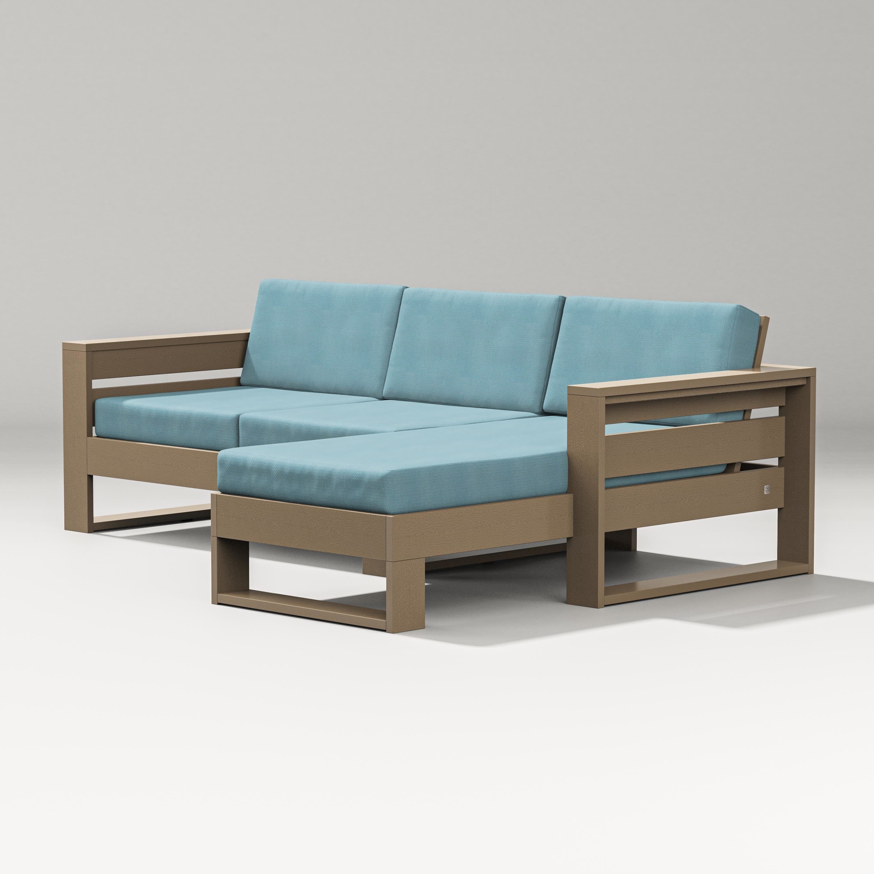 PW Designer Series Latitude Right Chaise Sectional in Vintage Sahara / Lattice Sky Blue