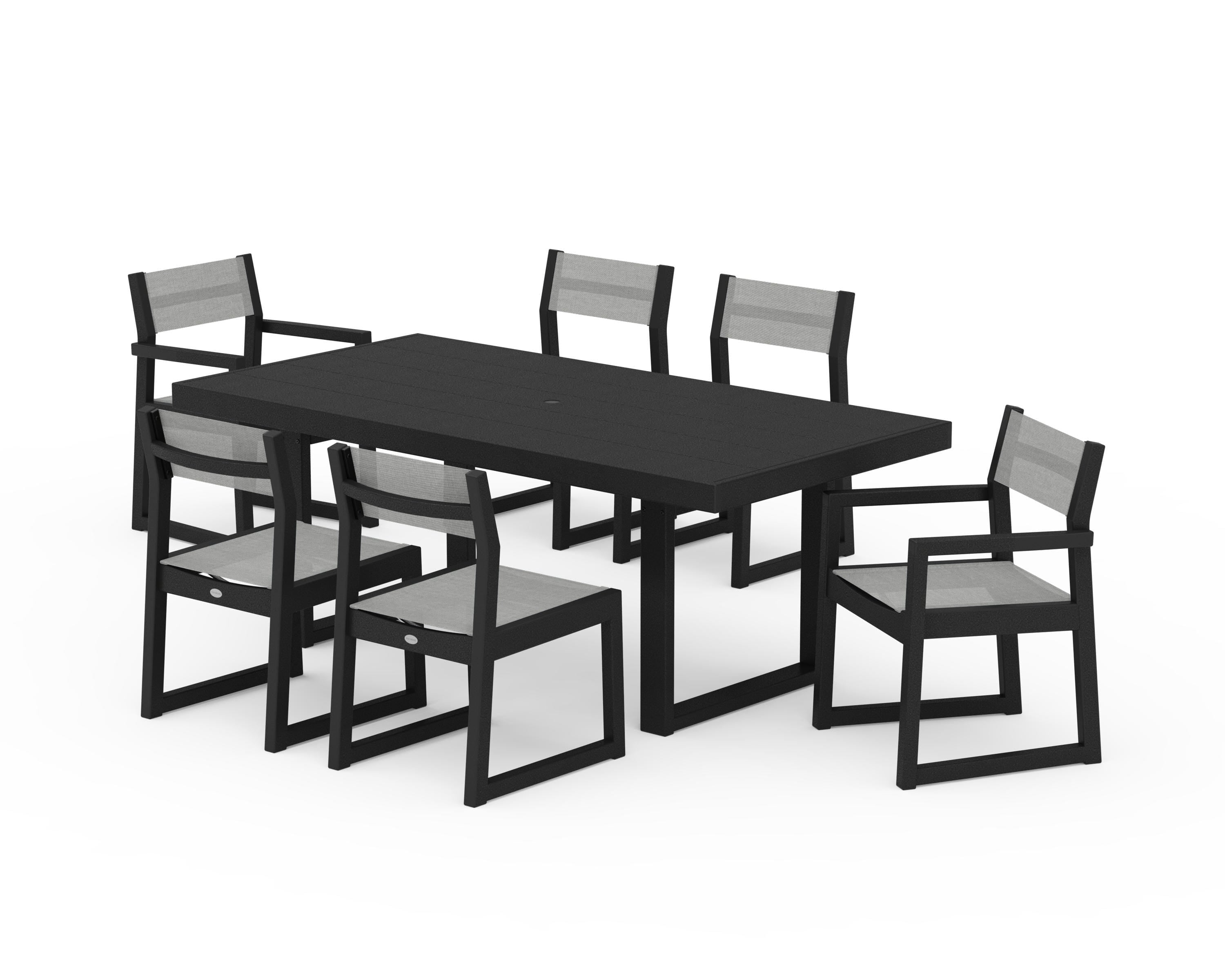 POLYWOOD® EDGE Sling 7-Piece Dining Set in Black / Metallic Sling