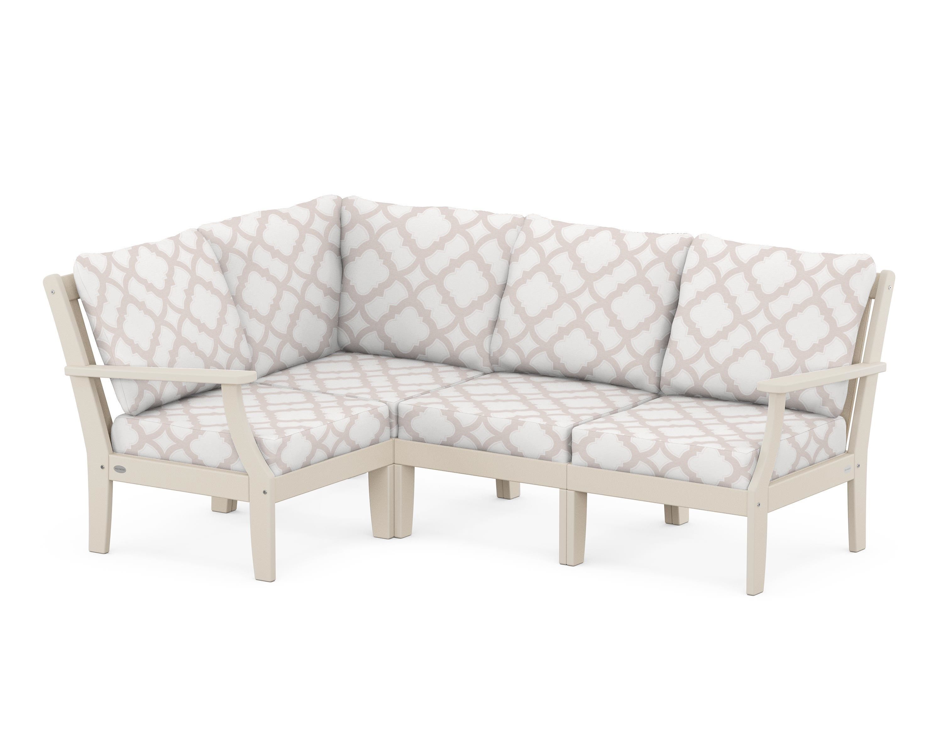 POLYWOOD® Braxton Modular 4-Piece Deep Seating Set in Sand / Trellis Dune Burlap