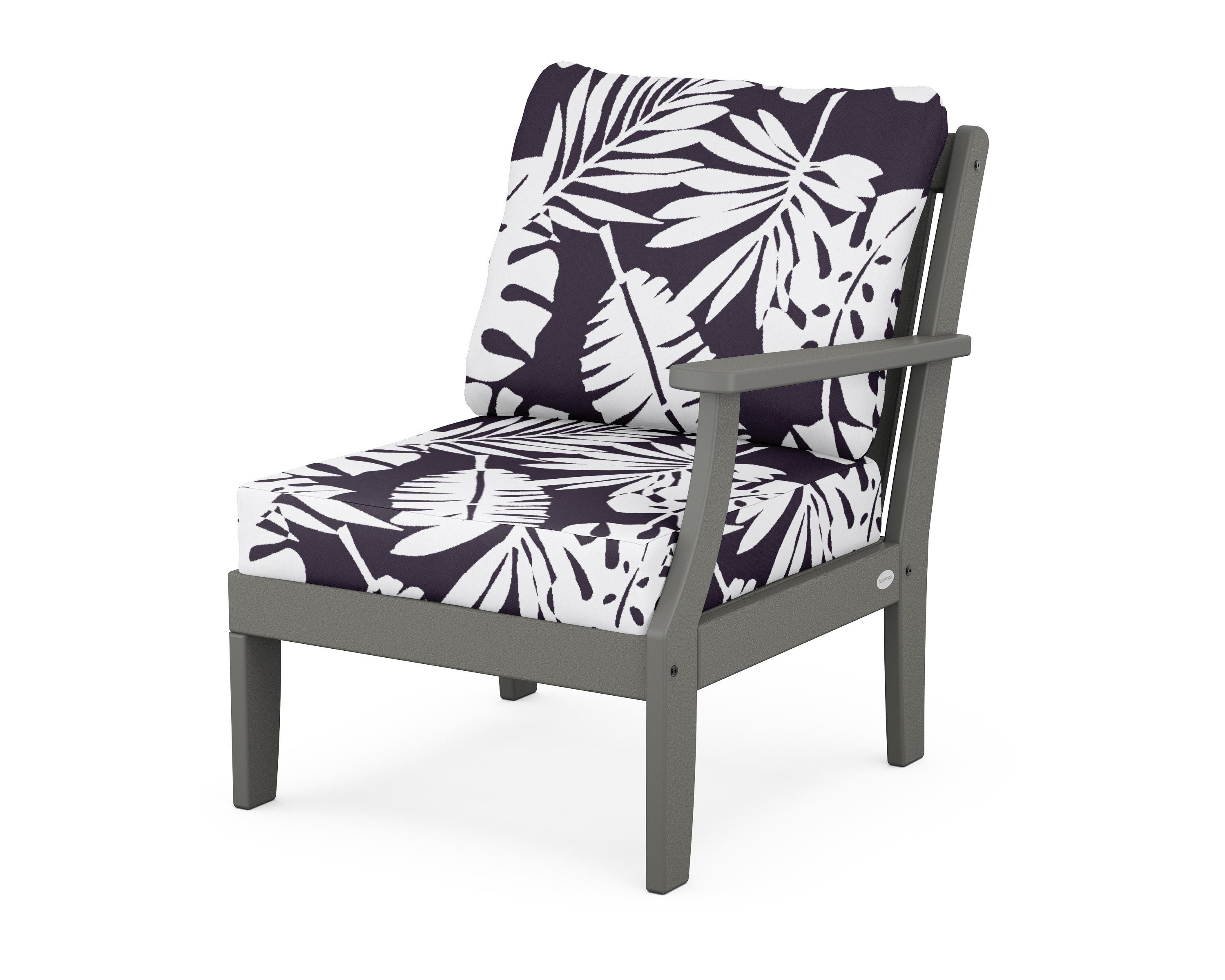POLYWOOD® Braxton Modular Right Arm Chair in Slate Grey / Leaf Navy
