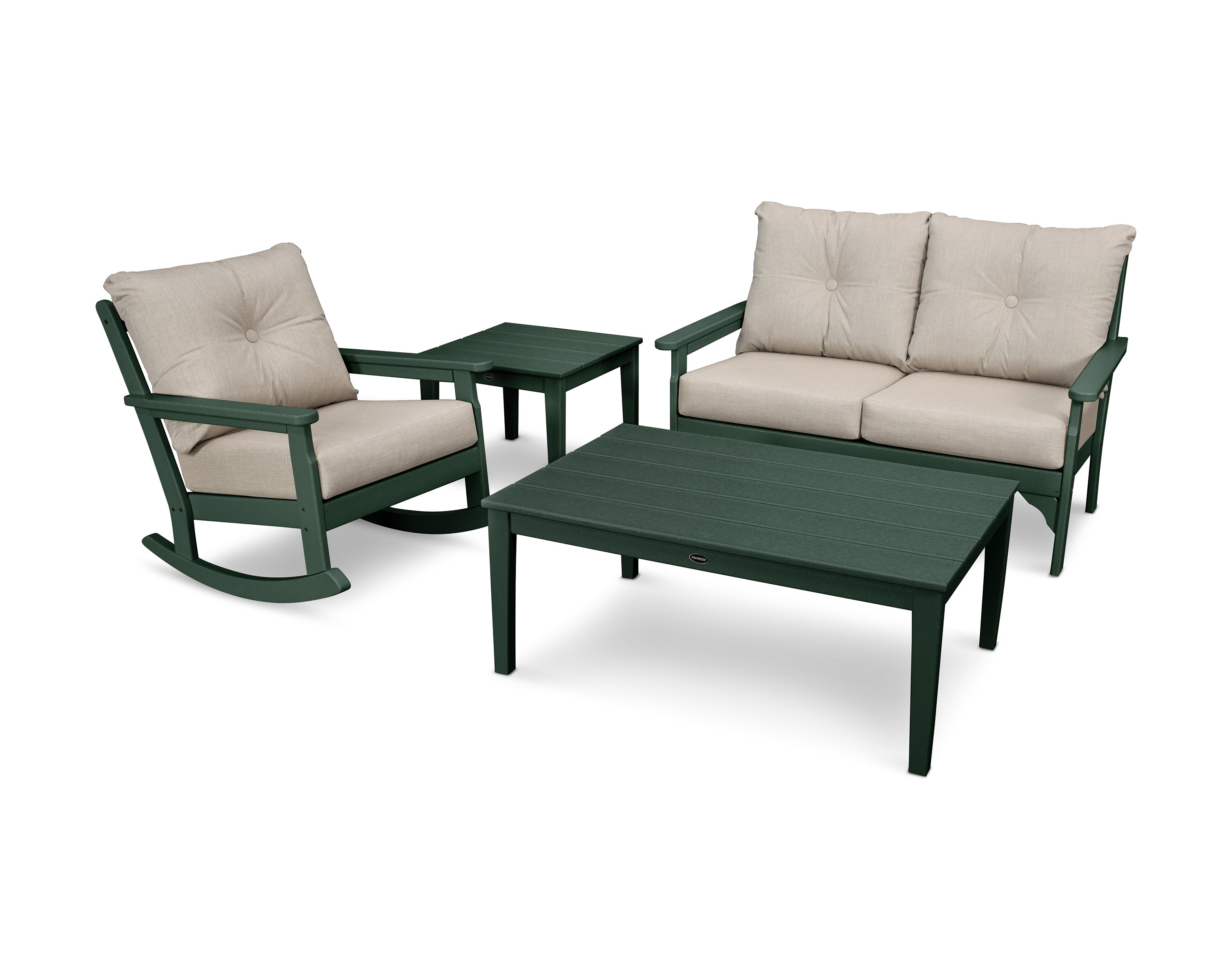POLYWOOD® Vineyard 4-Piece Deep Seating Rocker Set in Green / Cast Ash