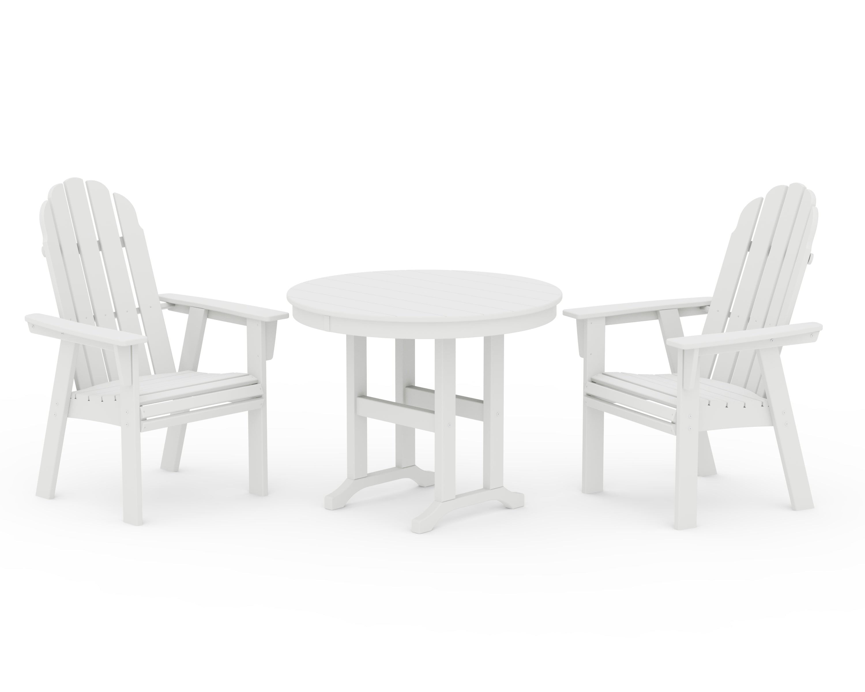 POLYWOOD® Vineyard Adirondack 3-Piece Round Dining Set in White