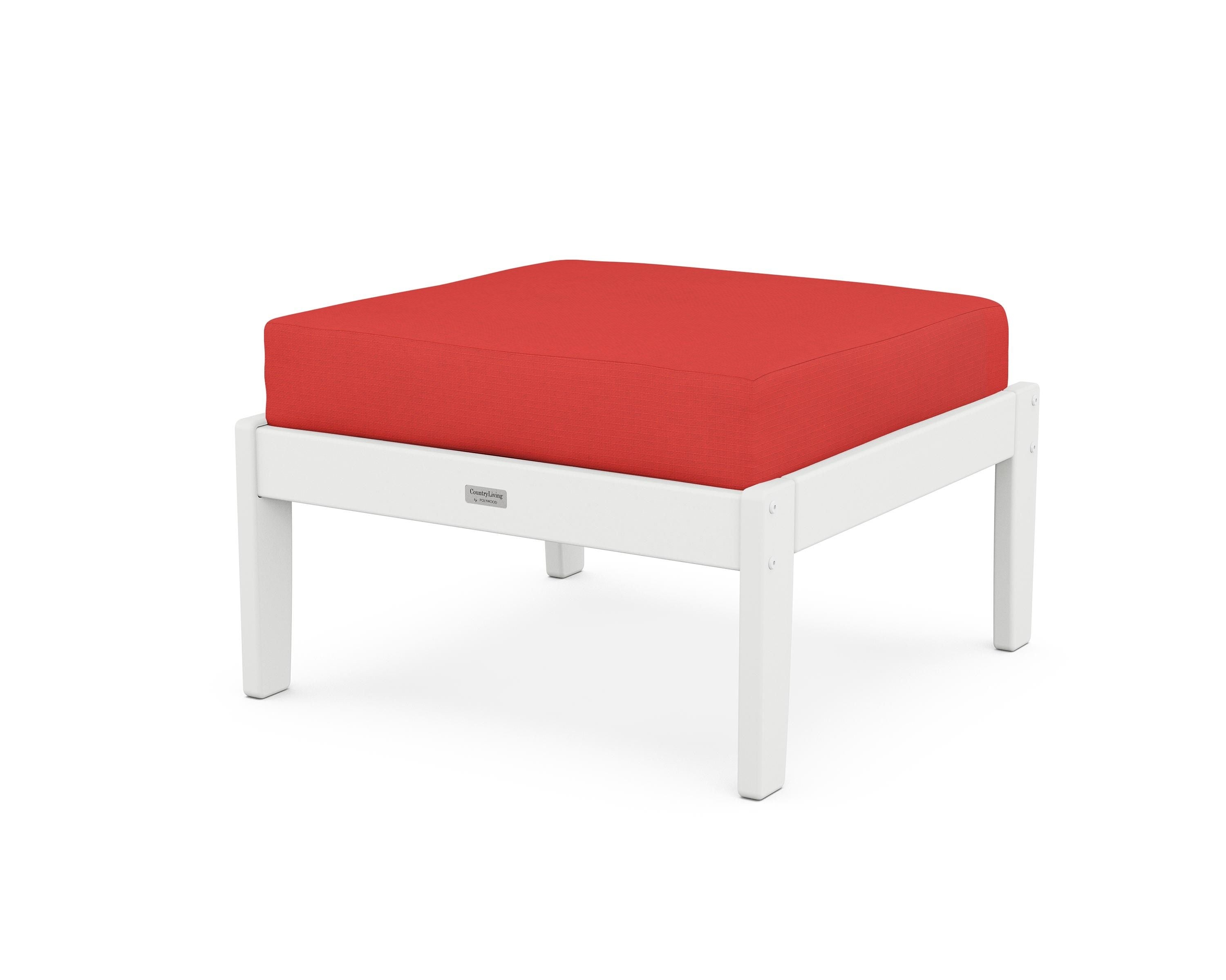 Country Living Cottage Deep Seating Ottoman in White / Crimson Linen