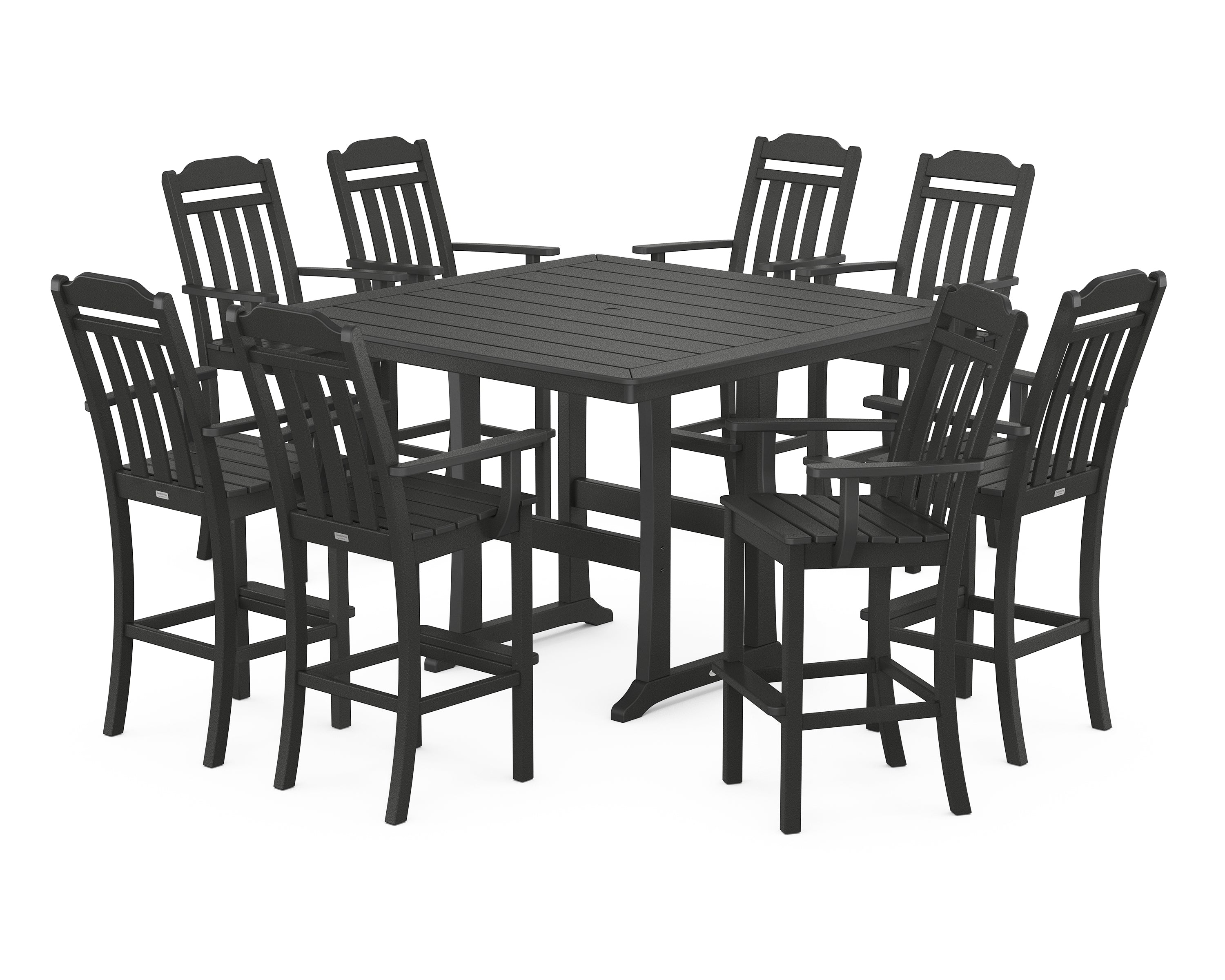 Country Living Cottage 9-Piece Bar Set with Trestle Legs in Black