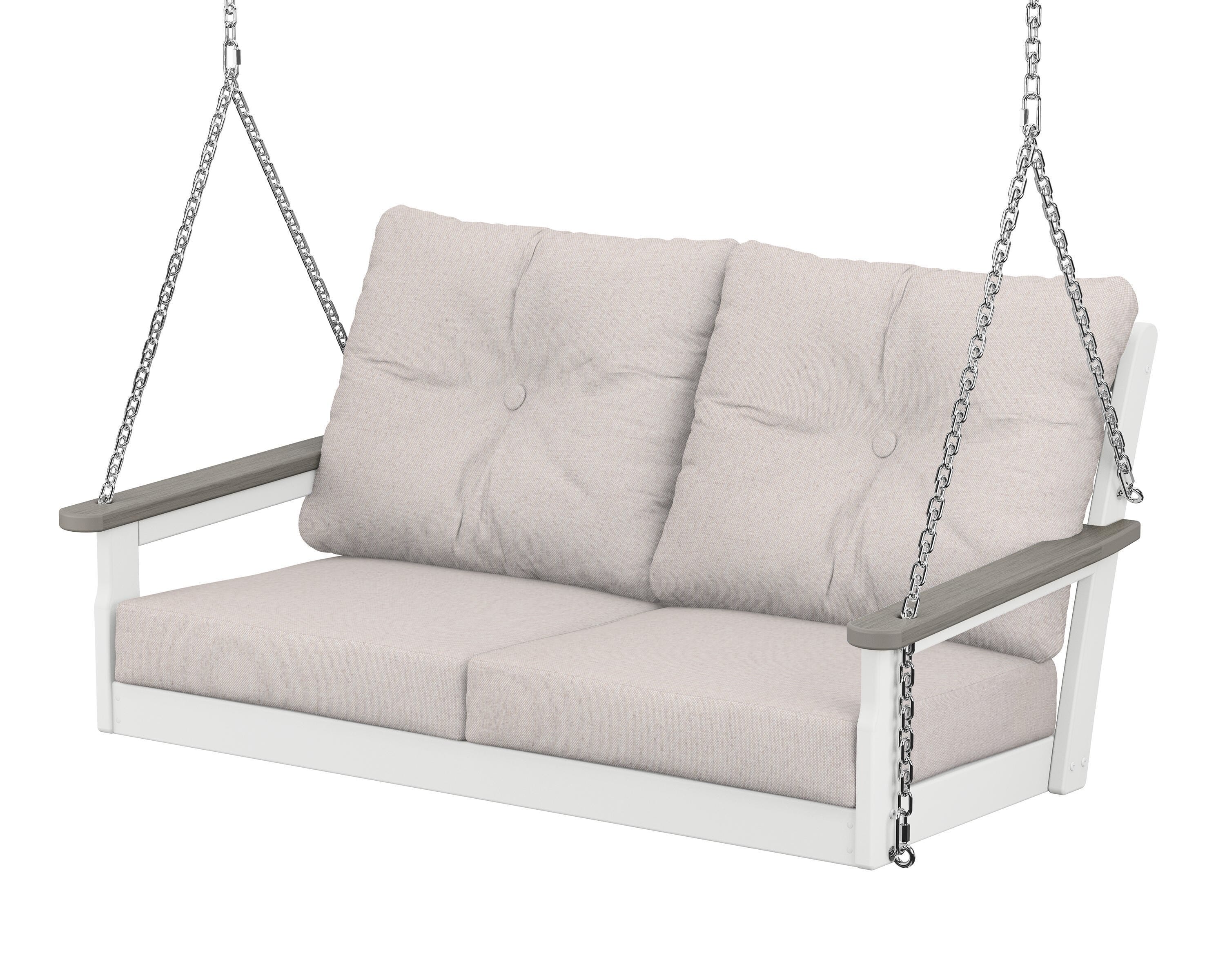 POLYWOOD® Vineyard Deep Seating Swing in White / Driftwood / Dune Burlap