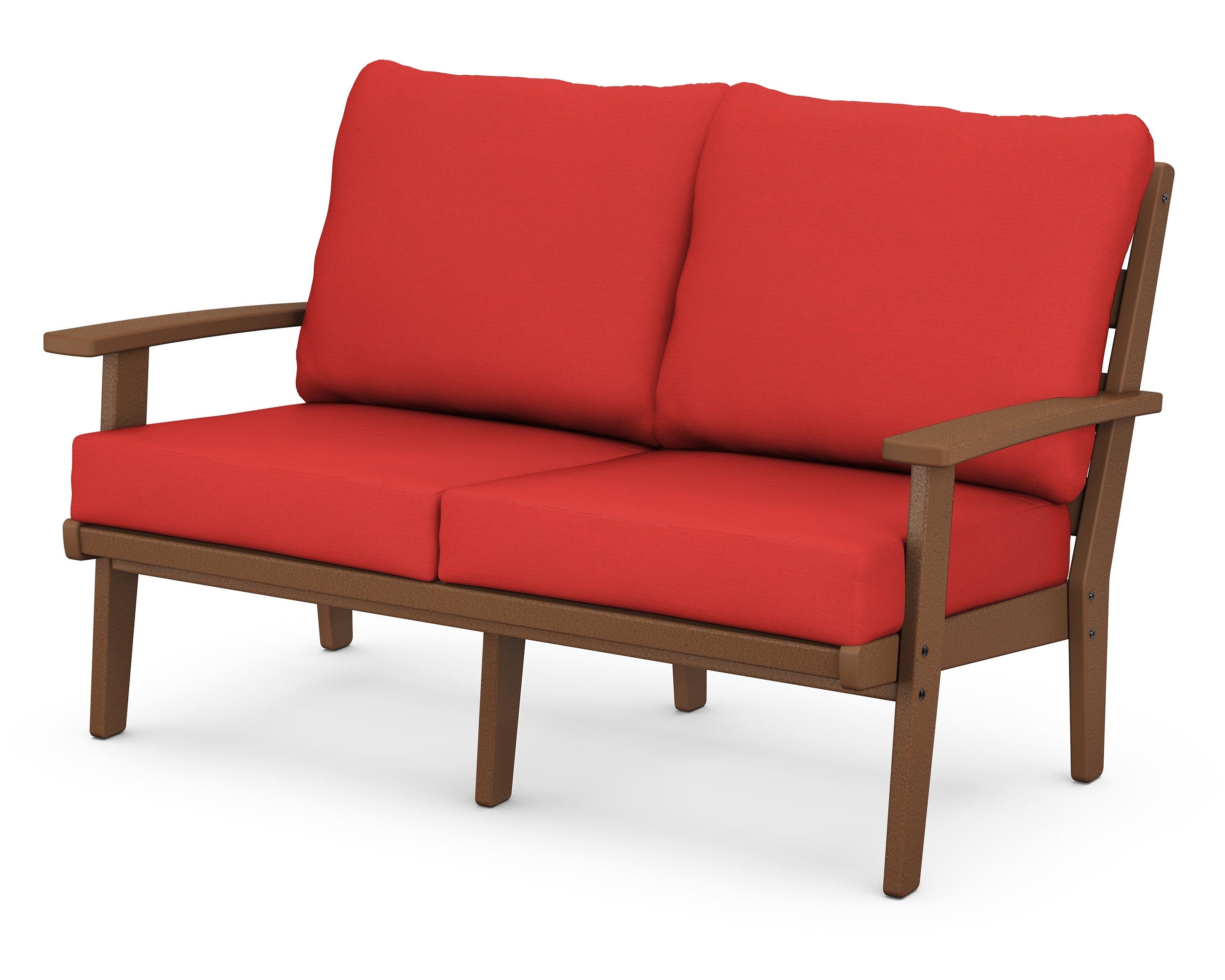 POLYWOOD® Grant Park Deep Seating Loveseat in Teak / Crimson Linen