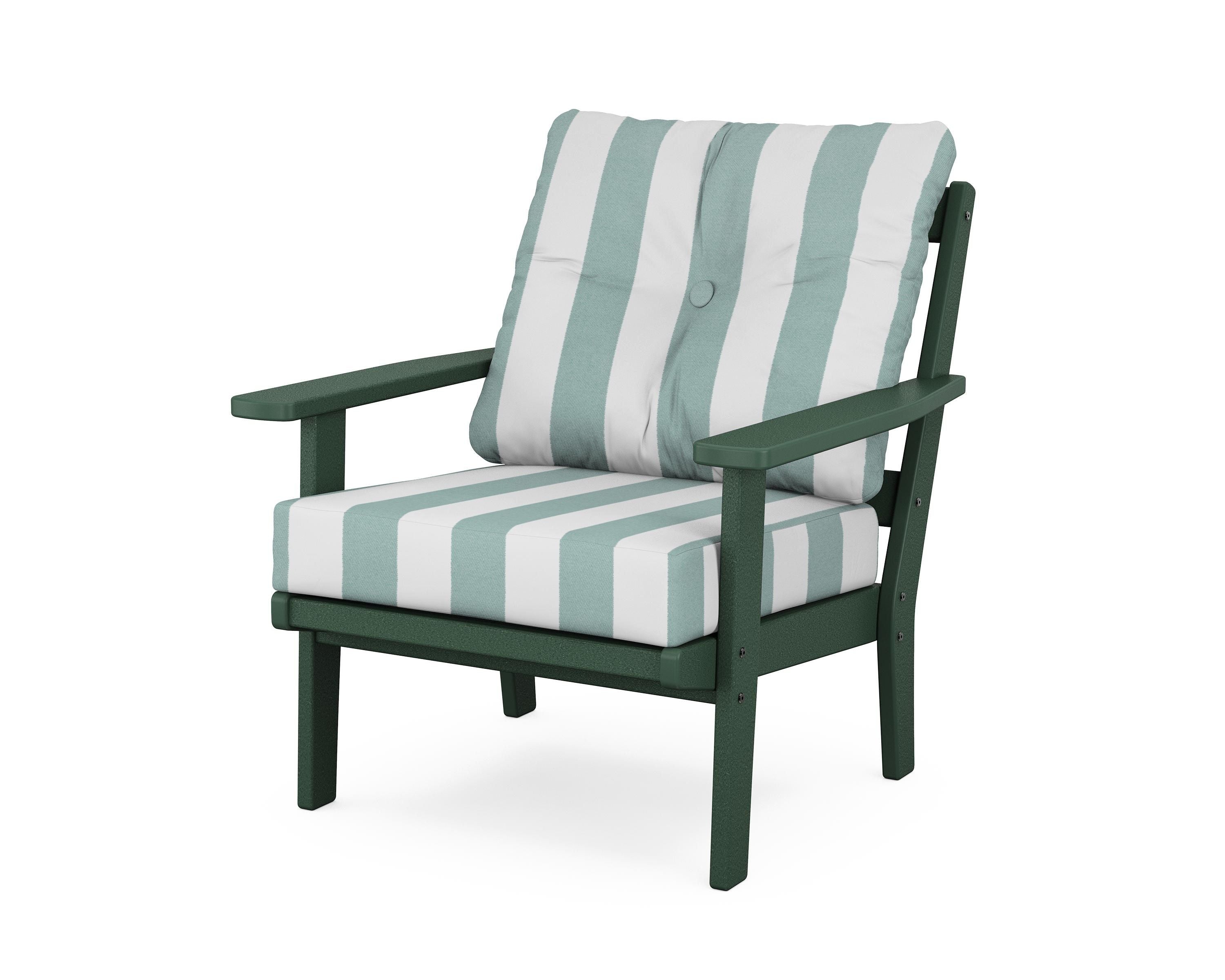 POLYWOOD® Oxford Deep Seating Chair in Green / Cabana Stripe Glacier Spa