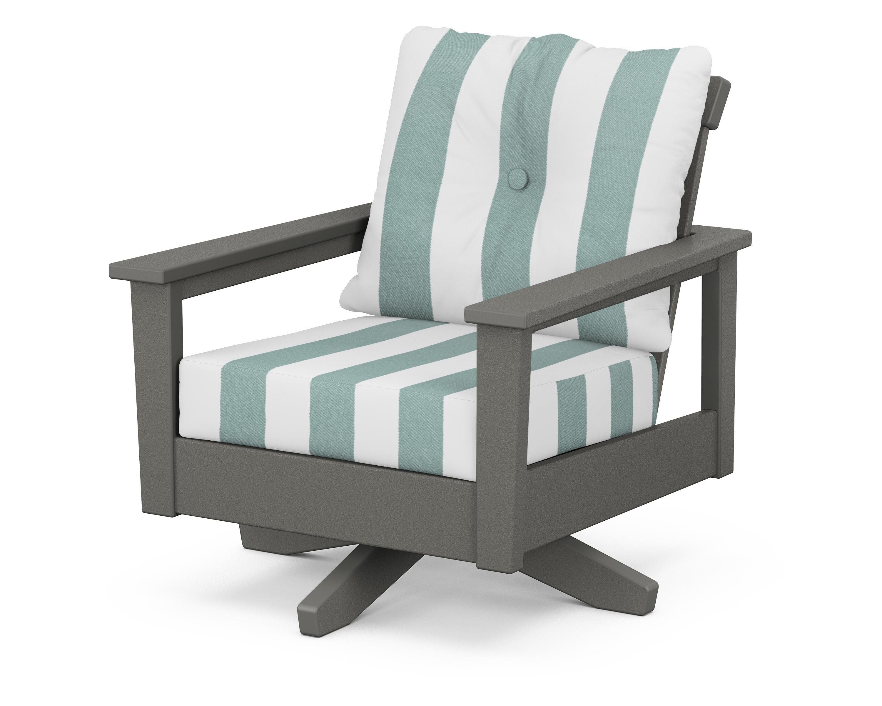 POLYWOOD® Prescott Deep Seating Swivel Chair in Slate Grey / Cabana Stripe Glacier Spa