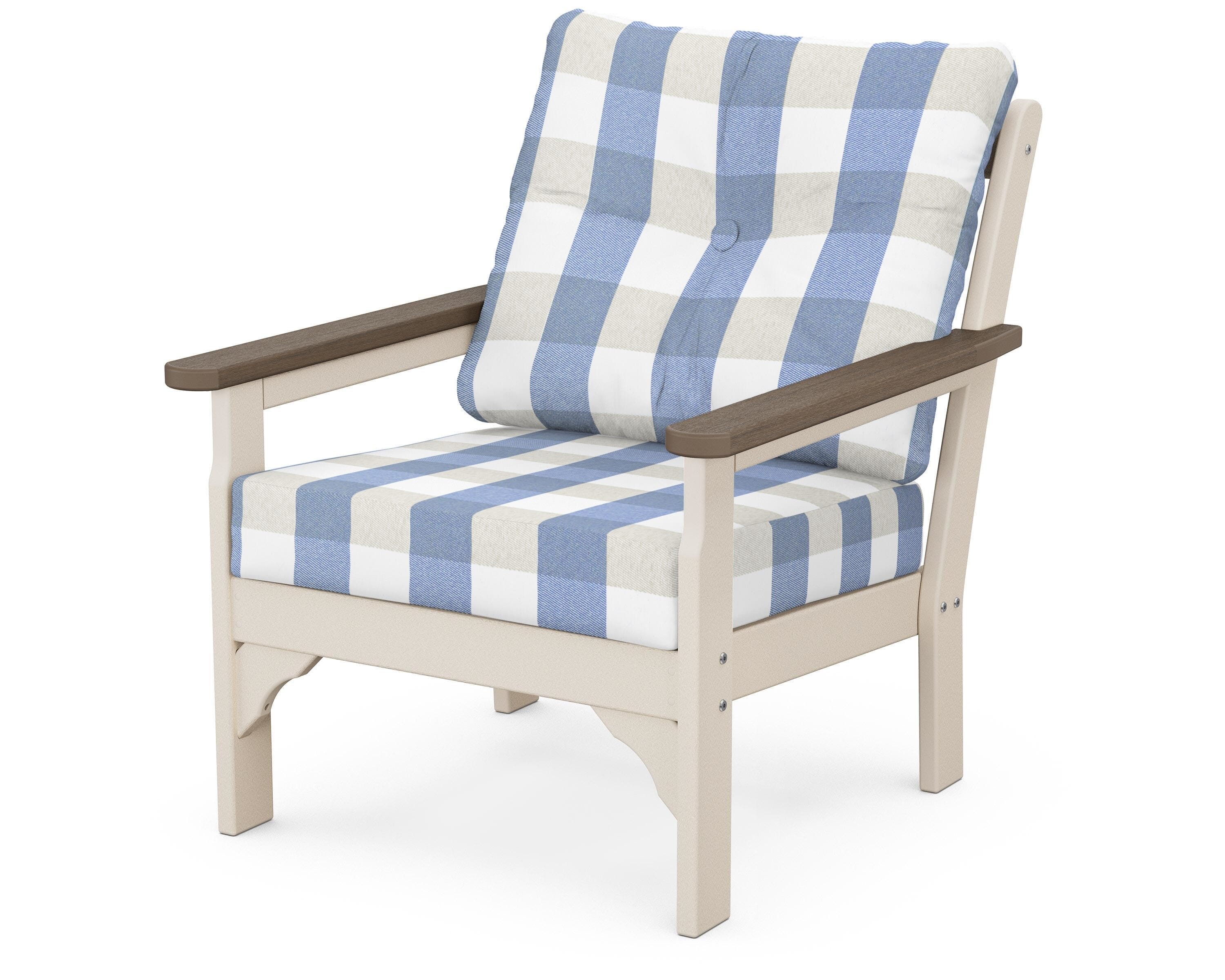 POLYWOOD® Vineyard Deep Seating Chair in Sand / Kona / Buffalo Plaid Sky Blue