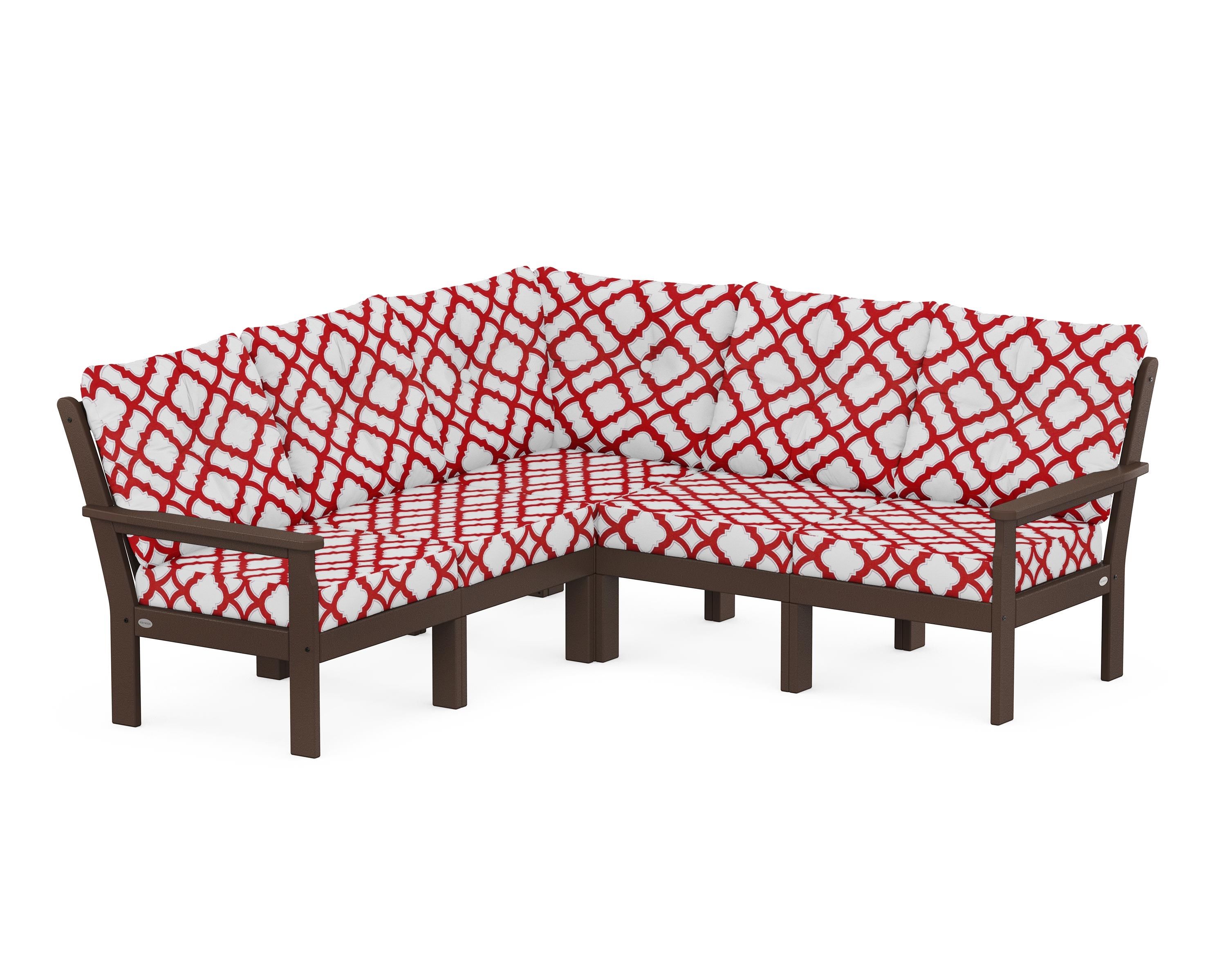 POLYWOOD® Vineyard 5-Piece Sectional in Mahogany / Trellis Crimson