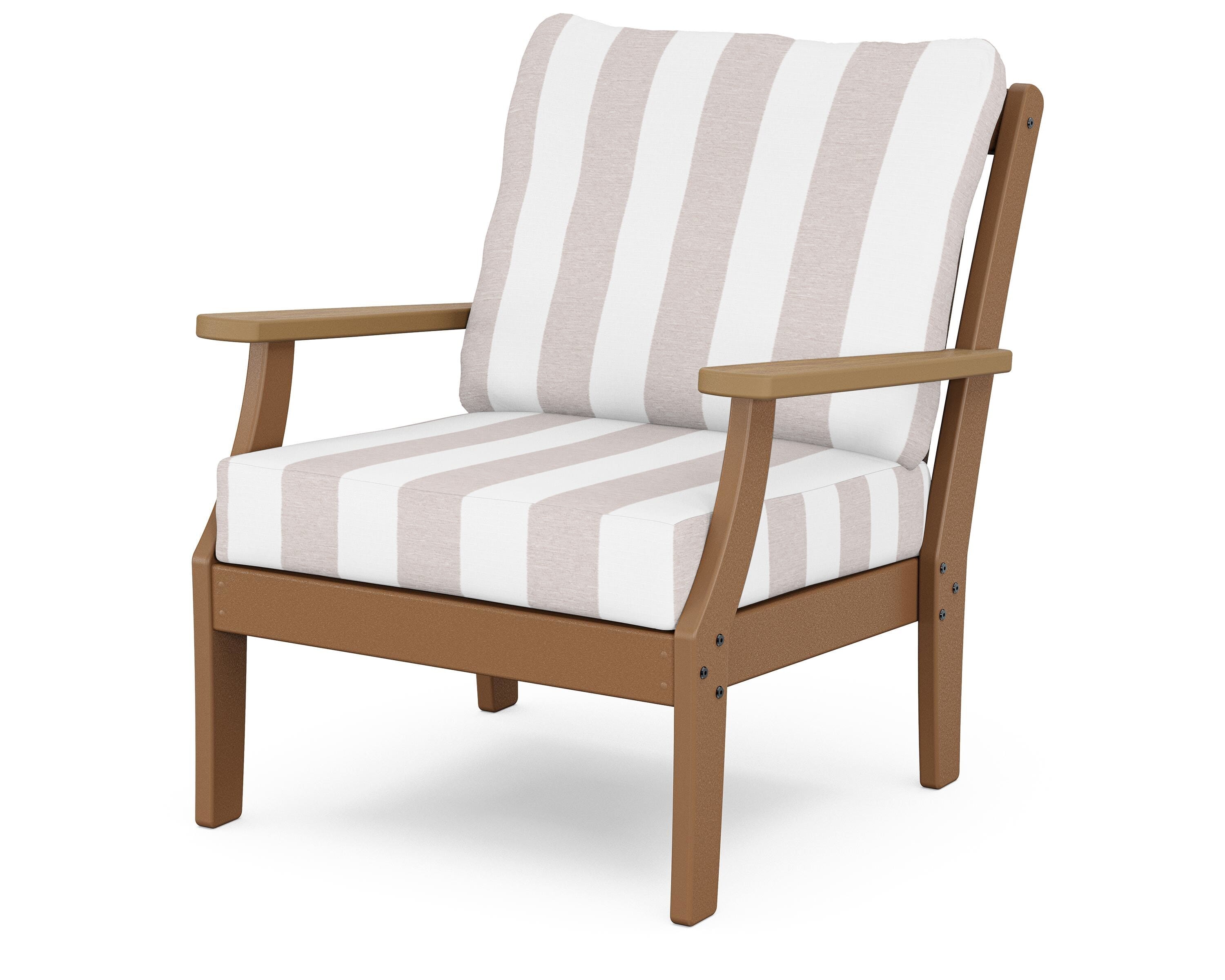 POLYWOOD® Braxton Deep Seating Chair in Teak / Natural / Cabana Stripe Dune Burlap