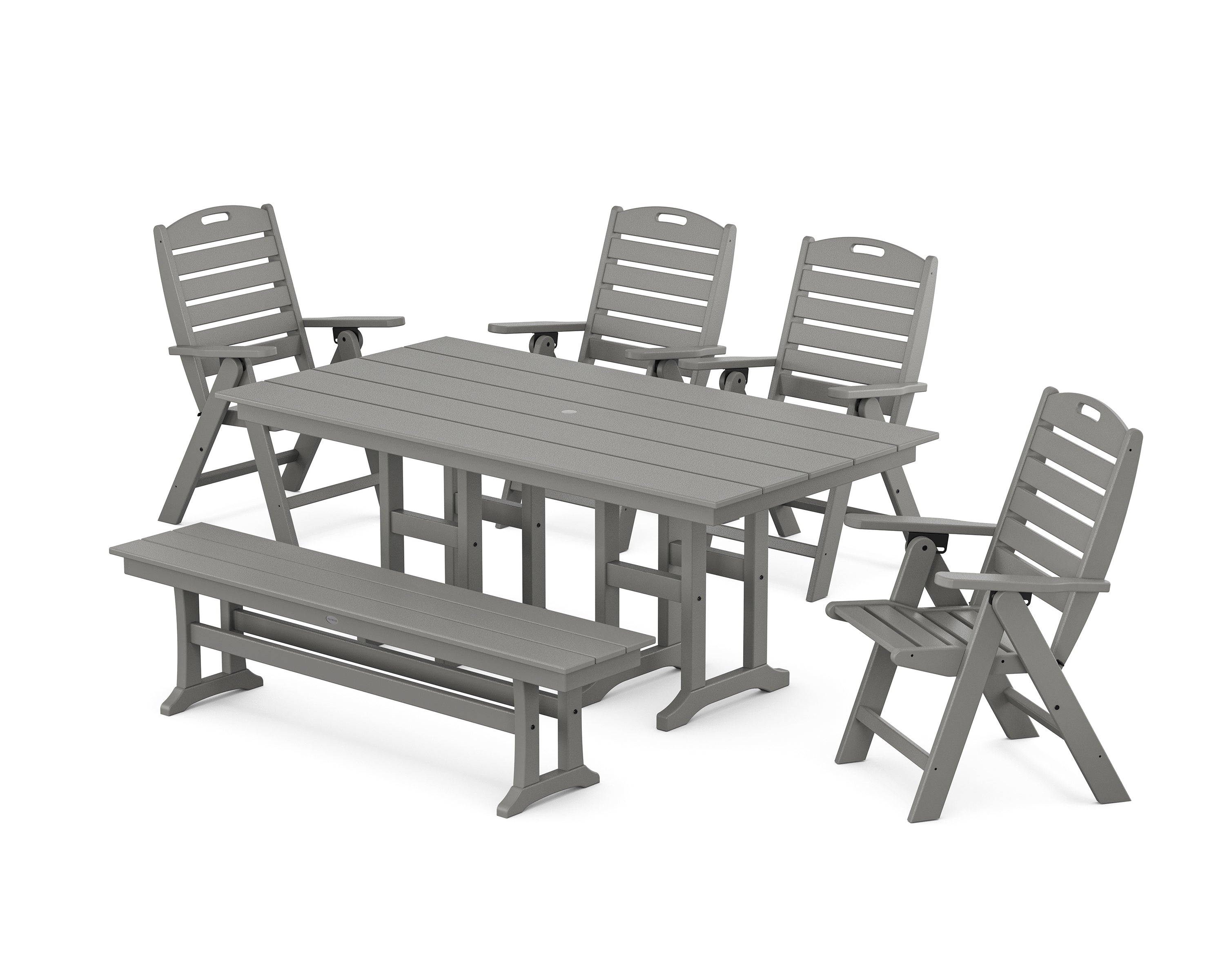 POLYWOOD® Nautical Highback 6-Piece Farmhouse Dining Set with Bench in Slate Grey