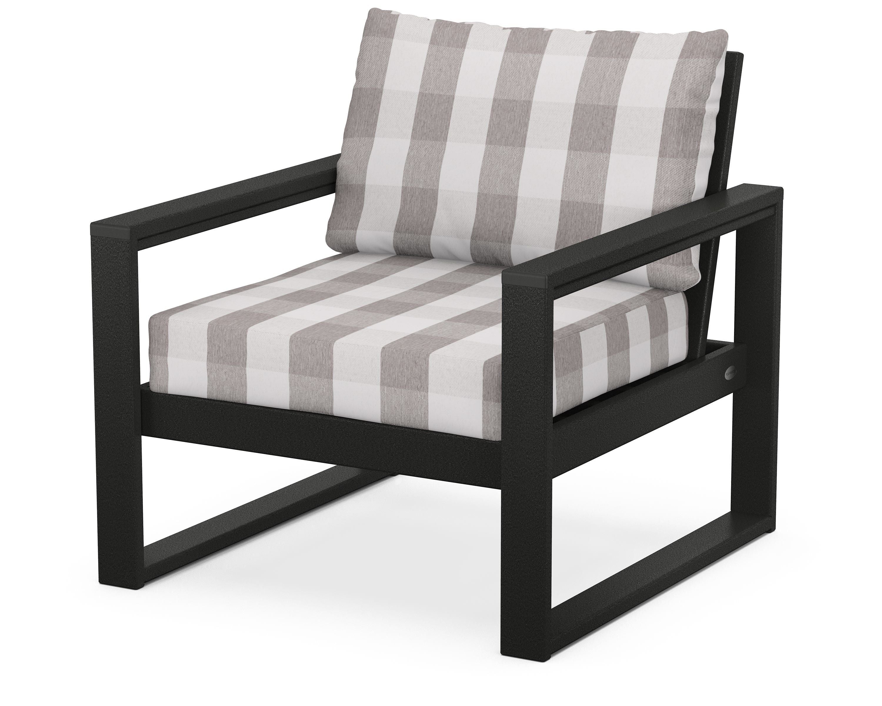 POLYWOOD® EDGE Club Chair in Black / Buffalo Plaid Grey Mist
