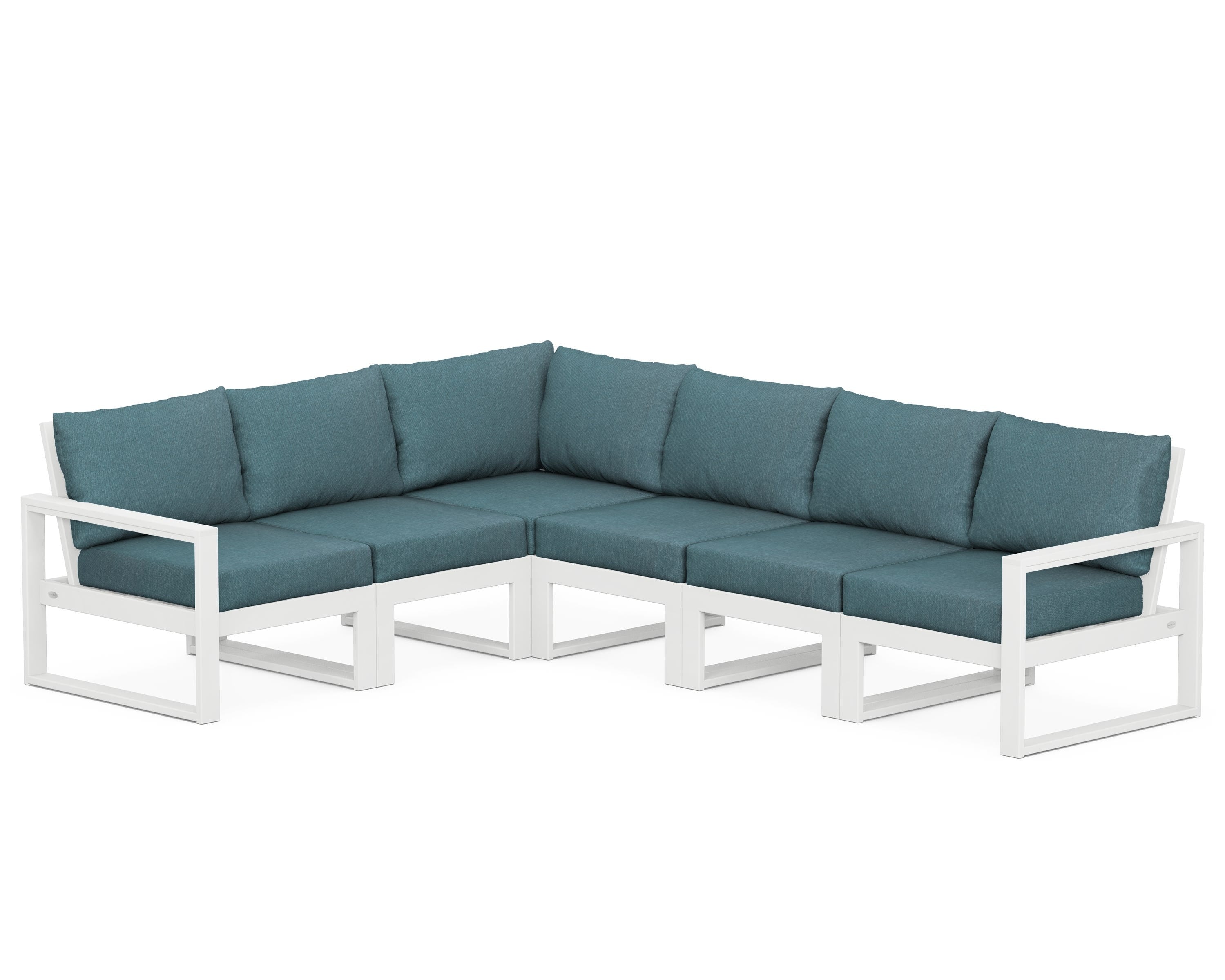 POLYWOOD® EDGE 6-Piece Modular Deep Seating Set in White / Ocean Teal