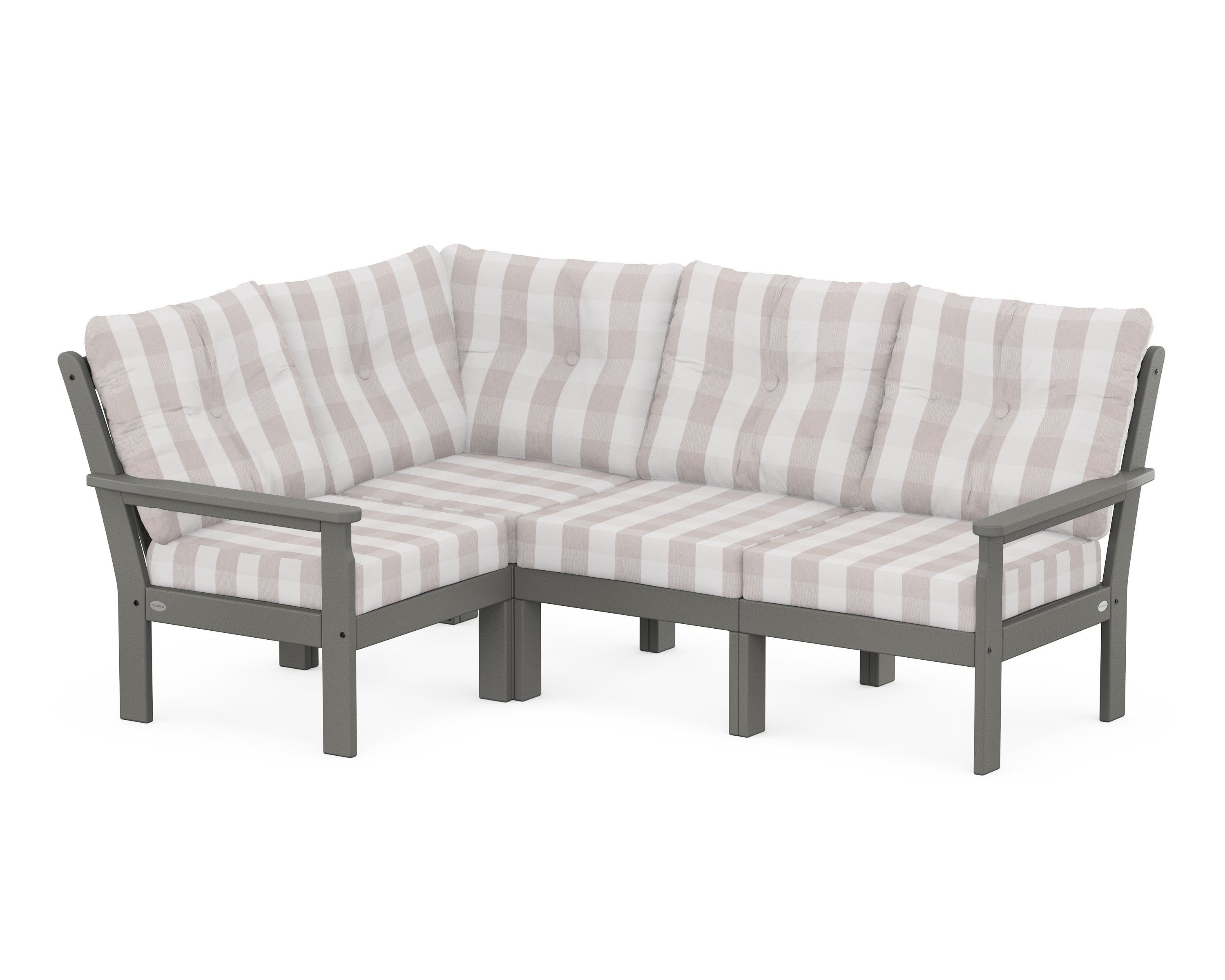 POLYWOOD® Vineyard 4-Piece Sectional in Slate Grey / Buffalo Plaid Dune Burlap