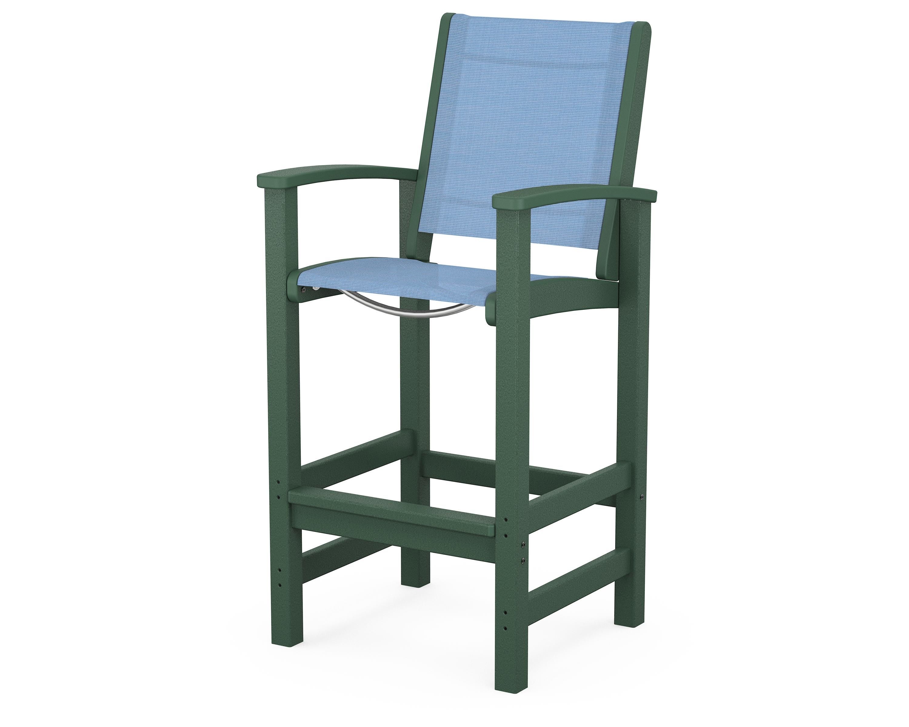 POLYWOOD® Coastal Bar Chair in Green / Poolside Sling