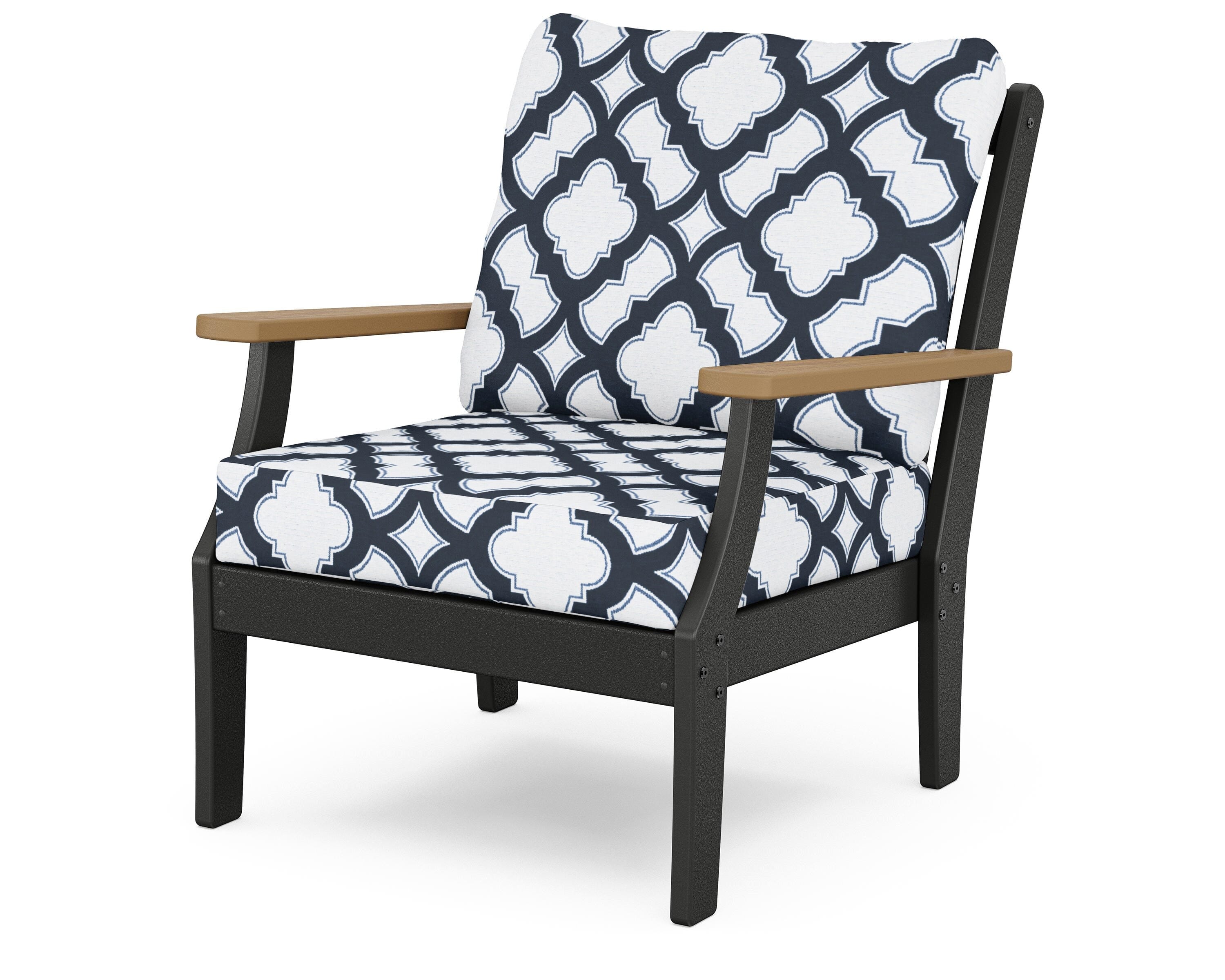 POLYWOOD® Braxton Deep Seating Chair in Black / Natural / Trellis Marine Indigo