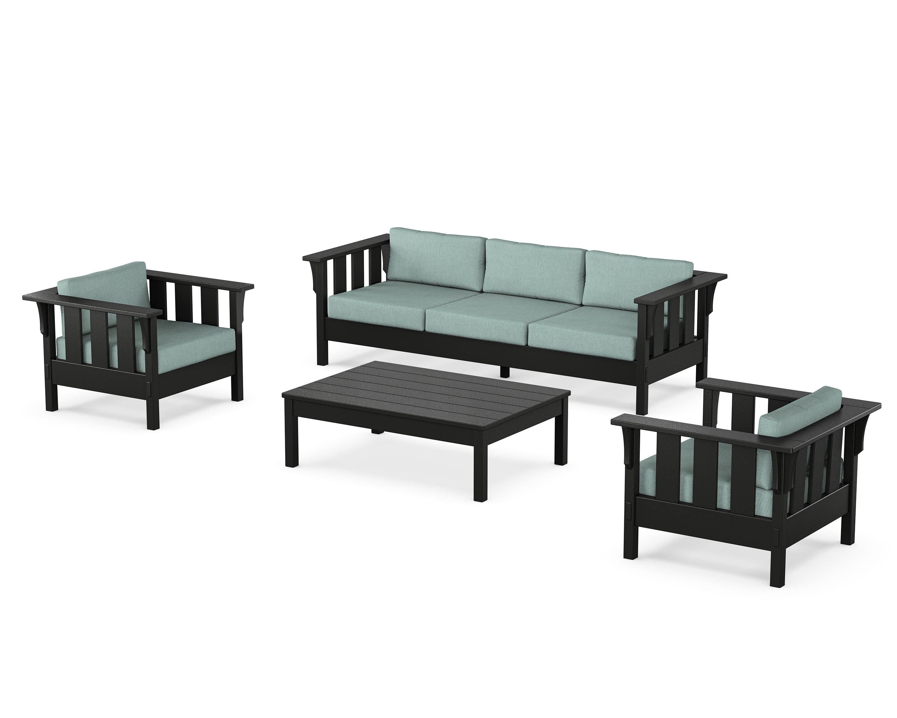 Martha Stewart by POLYWOOD® Acadia 4-Piece Deep Seating Set with Sofa in Black / Glacier Spa