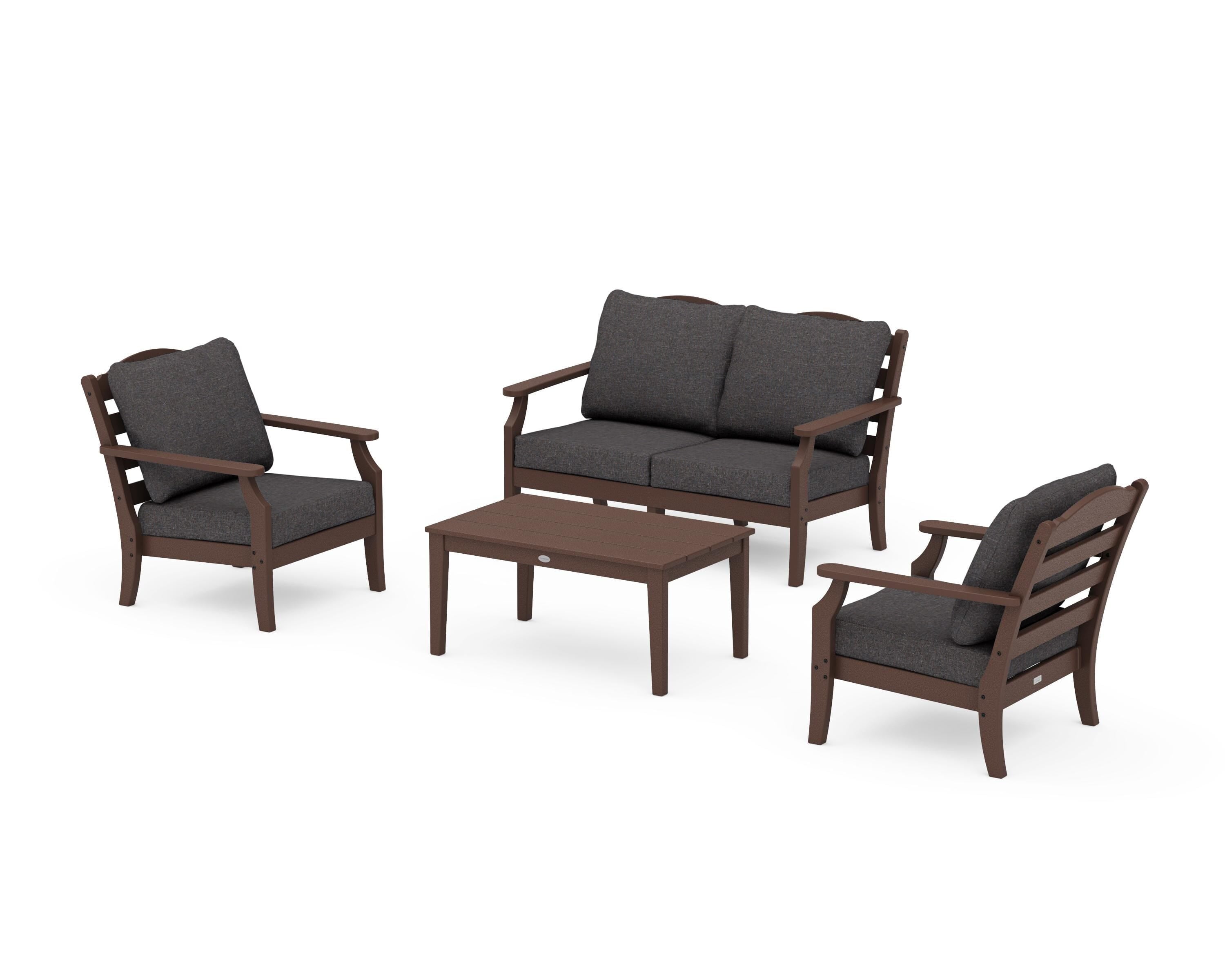 Draper James™ by POLYWOOD® Savannah 4-Piece Deep Seating Set with Loveseat in Mahogany / Ash Charcoal