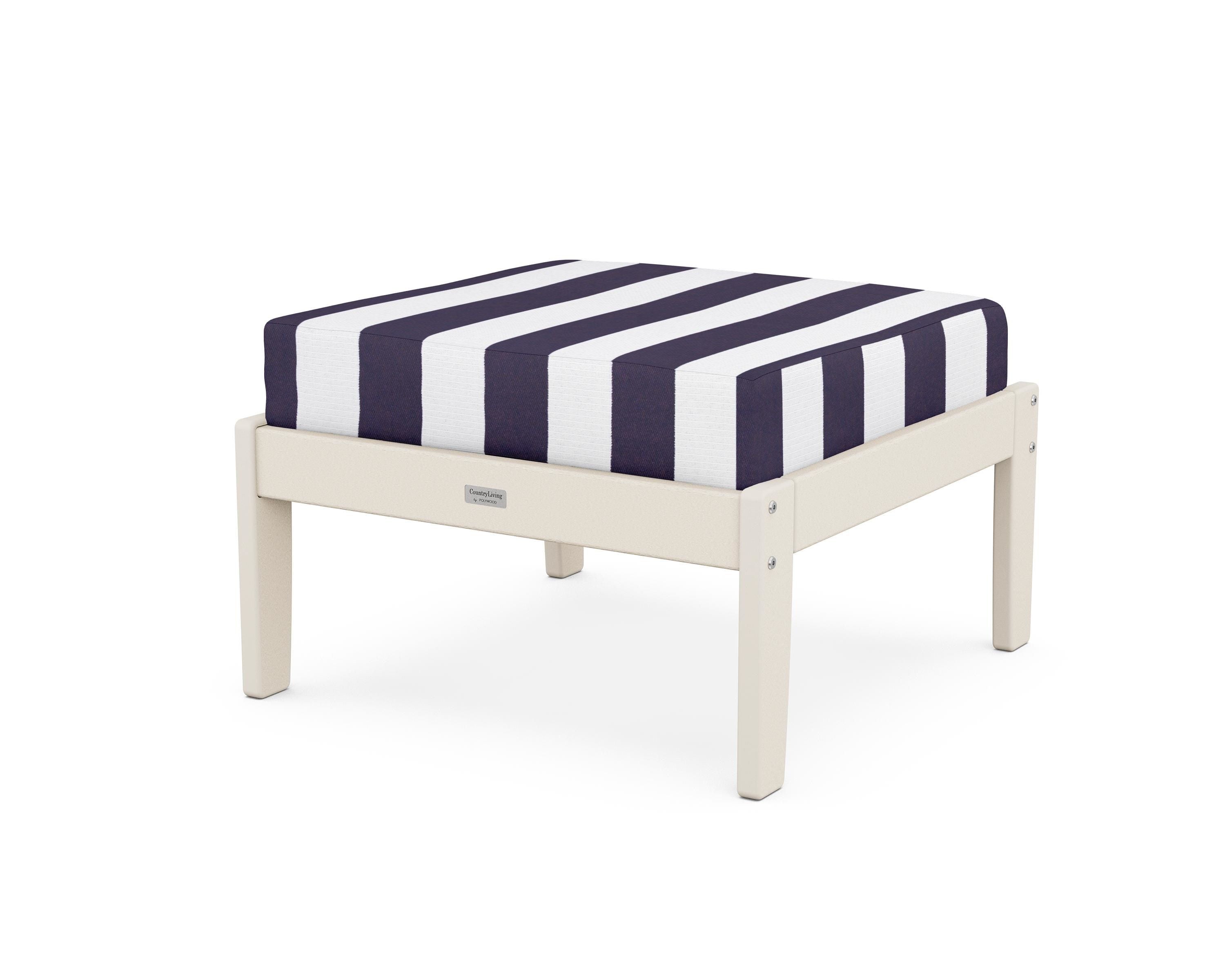 Country Living Cottage Deep Seating Ottoman in Sand / Cabana Stripe Navy