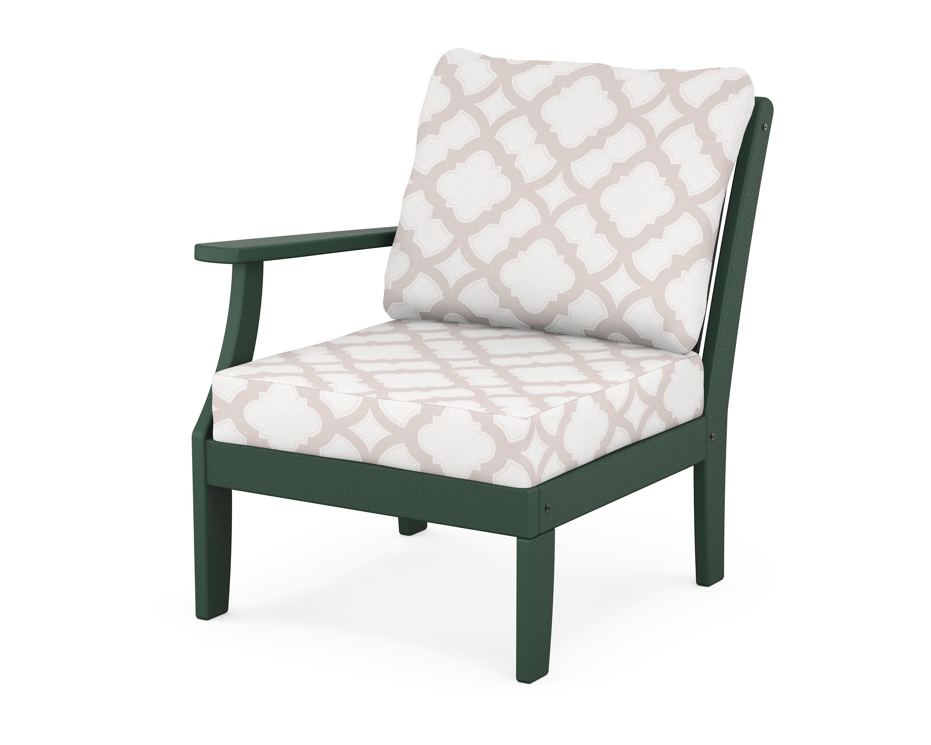 POLYWOOD® Braxton Modular Left Arm Chair in Green / Trellis Dune Burlap