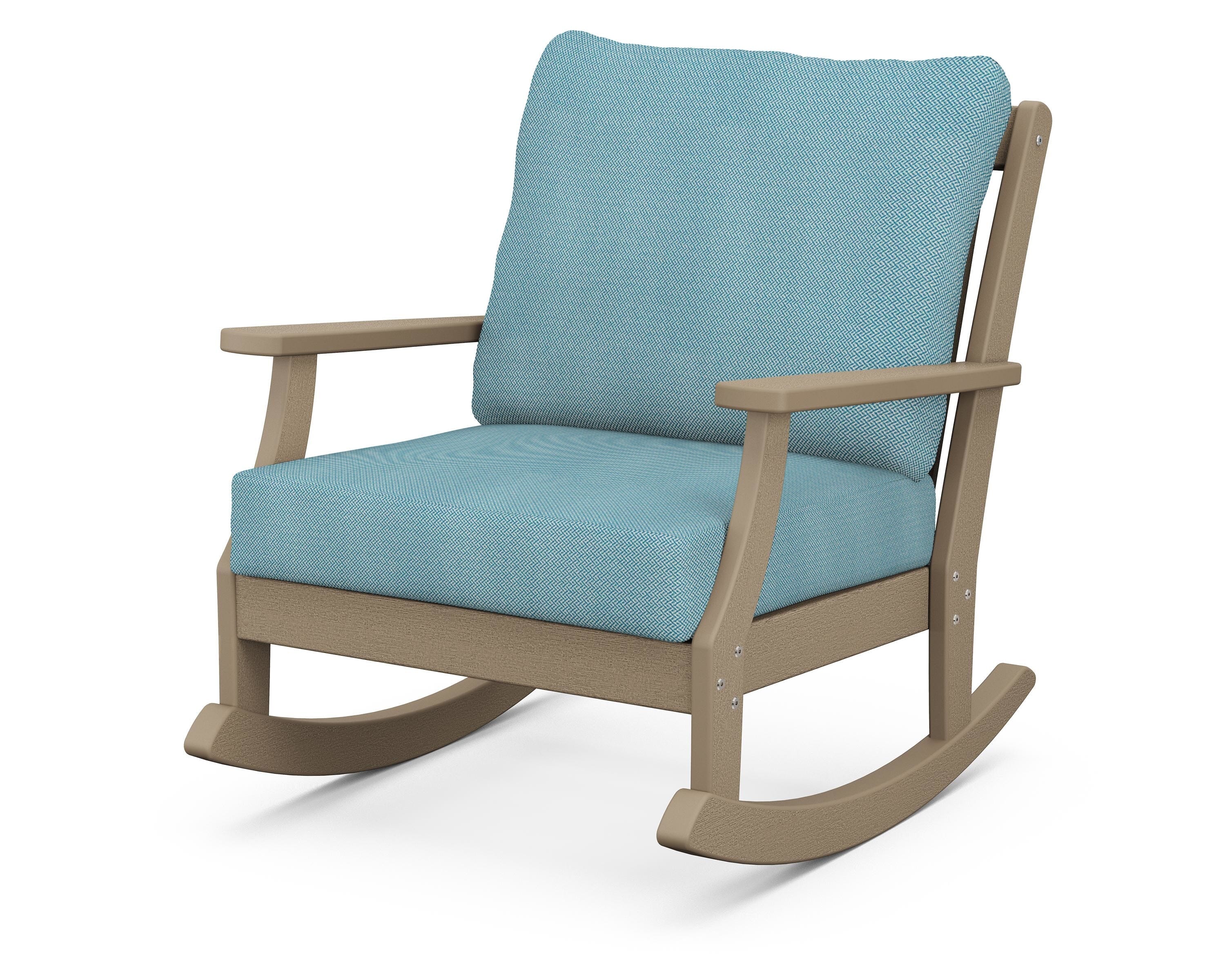 POLYWOOD® Braxton Deep Seating Rocking Chair in Vintage Sahara / Lattice Sky Blue
