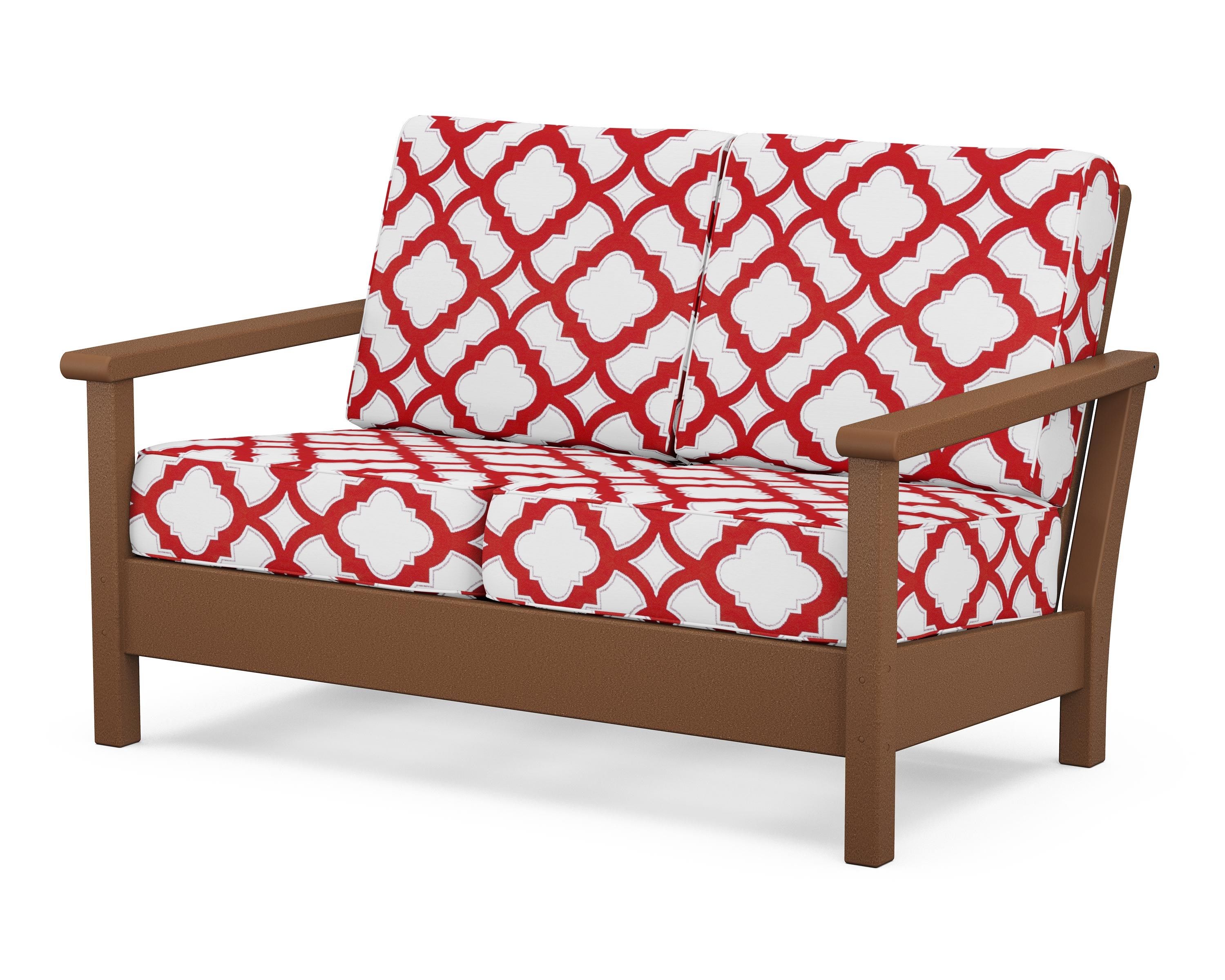 POLYWOOD® Harbour Deep Seating Loveseat in Teak / Trellis Crimson