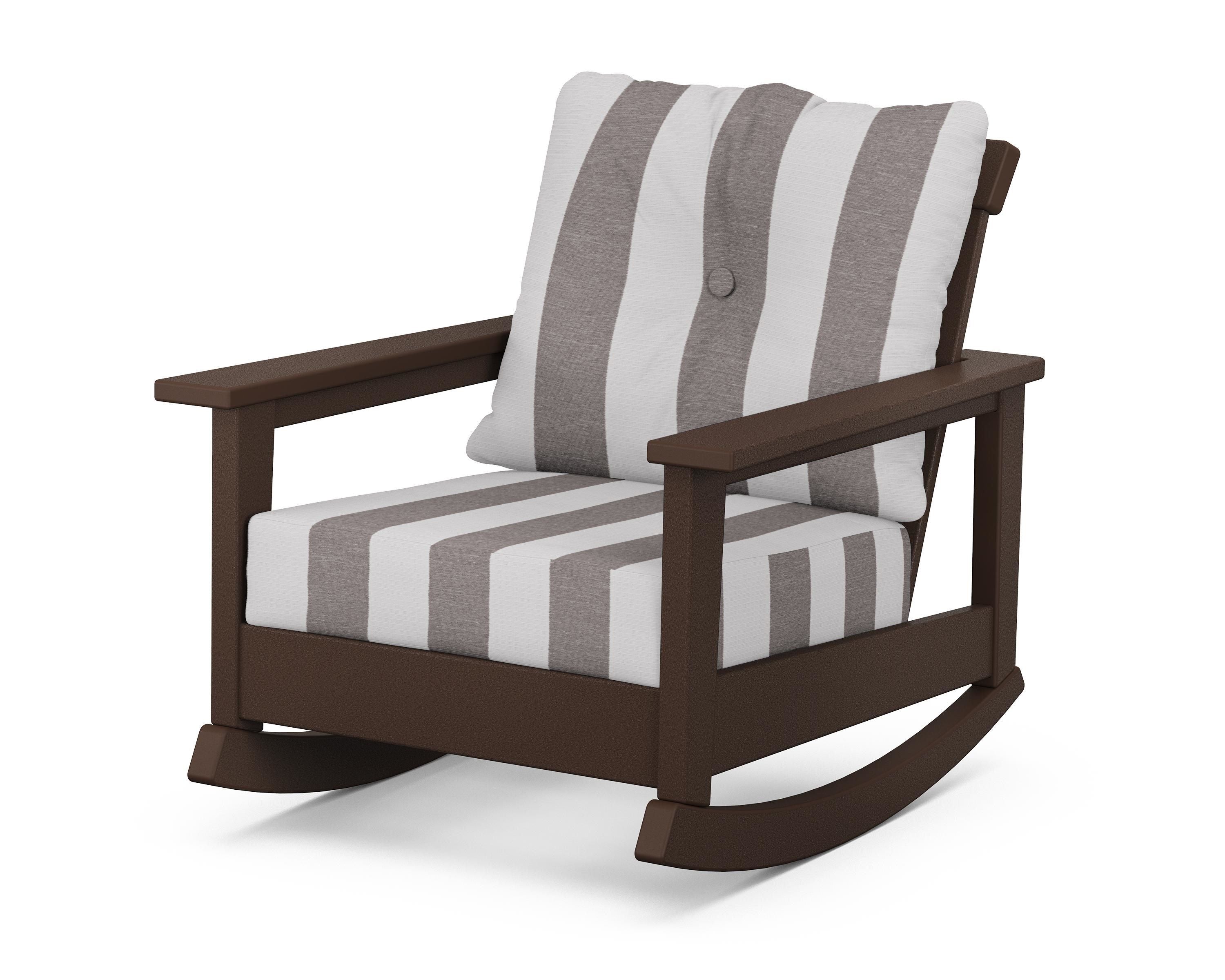 POLYWOOD® Prescott Deep Seating Rocking Chair in Mahogany / Cabana Stripe Grey Mist