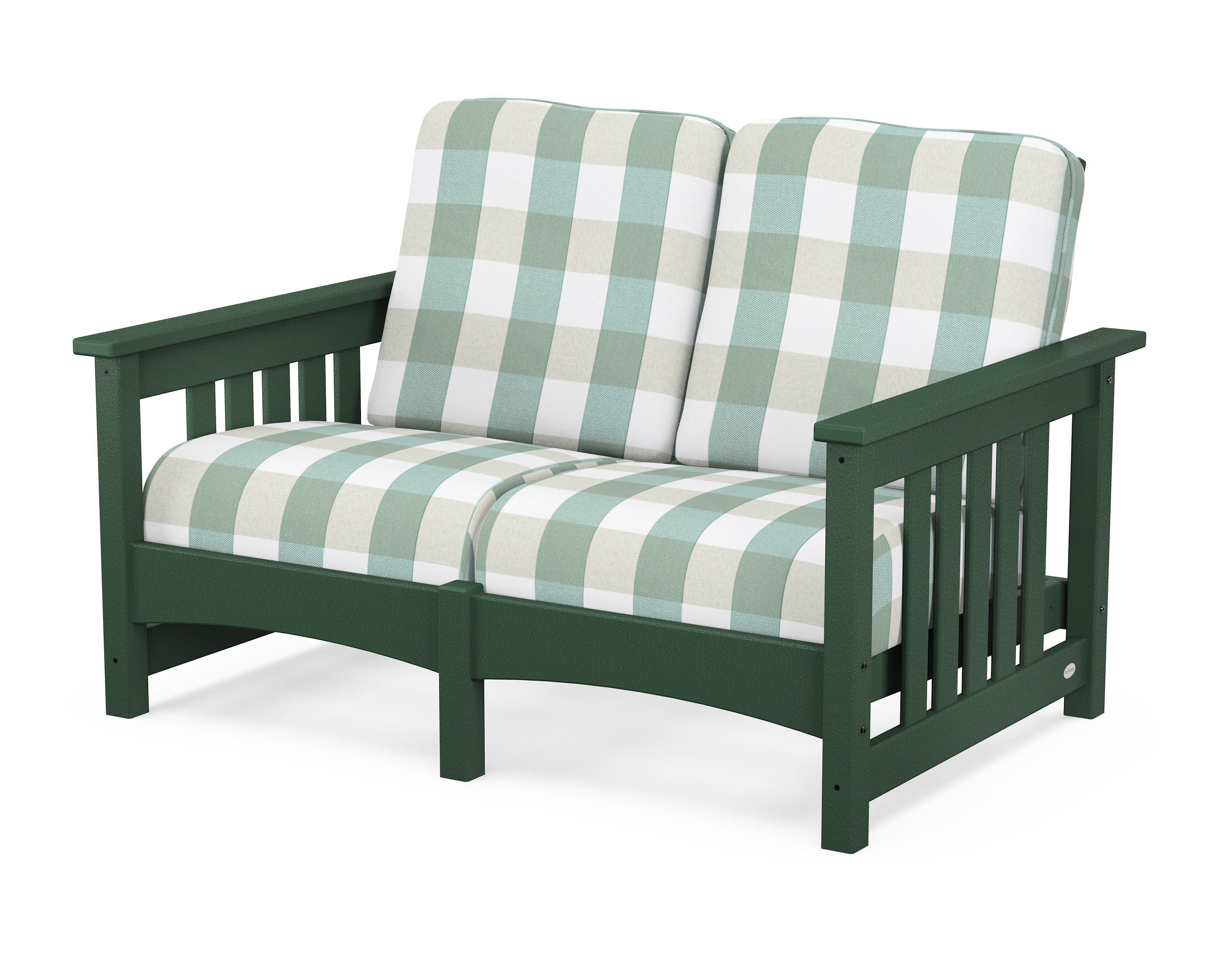POLYWOOD® Club Mission Loveseat in Green / Buffalo Plaid Glacier Spa