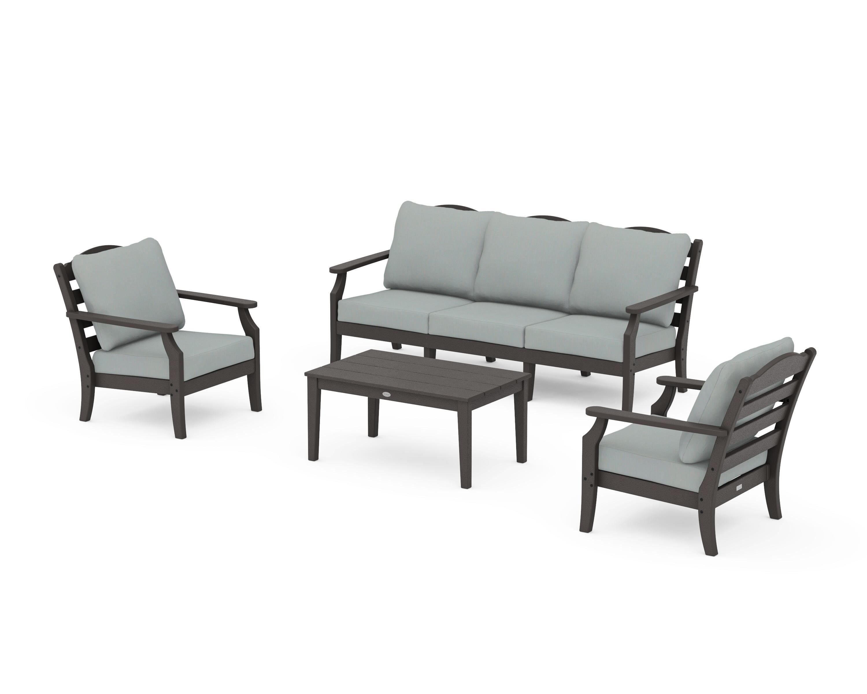 Draper James™ by POLYWOOD® Savannah 4-Piece Deep Seating Set with Sofa in Vintage Coffee / Spa