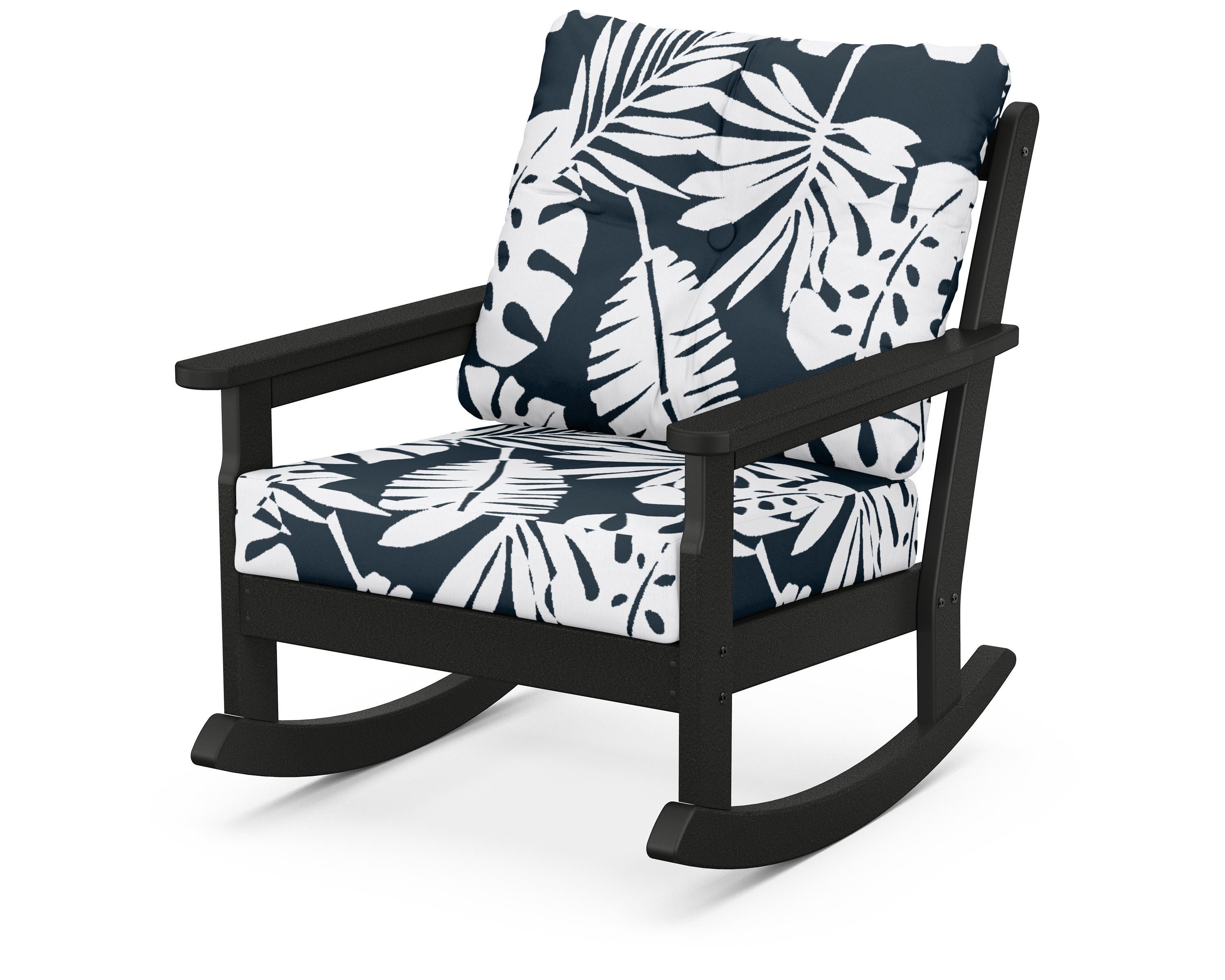 POLYWOOD® Vineyard Deep Seating Rocking Chair in Black / Leaf Marine Indigo