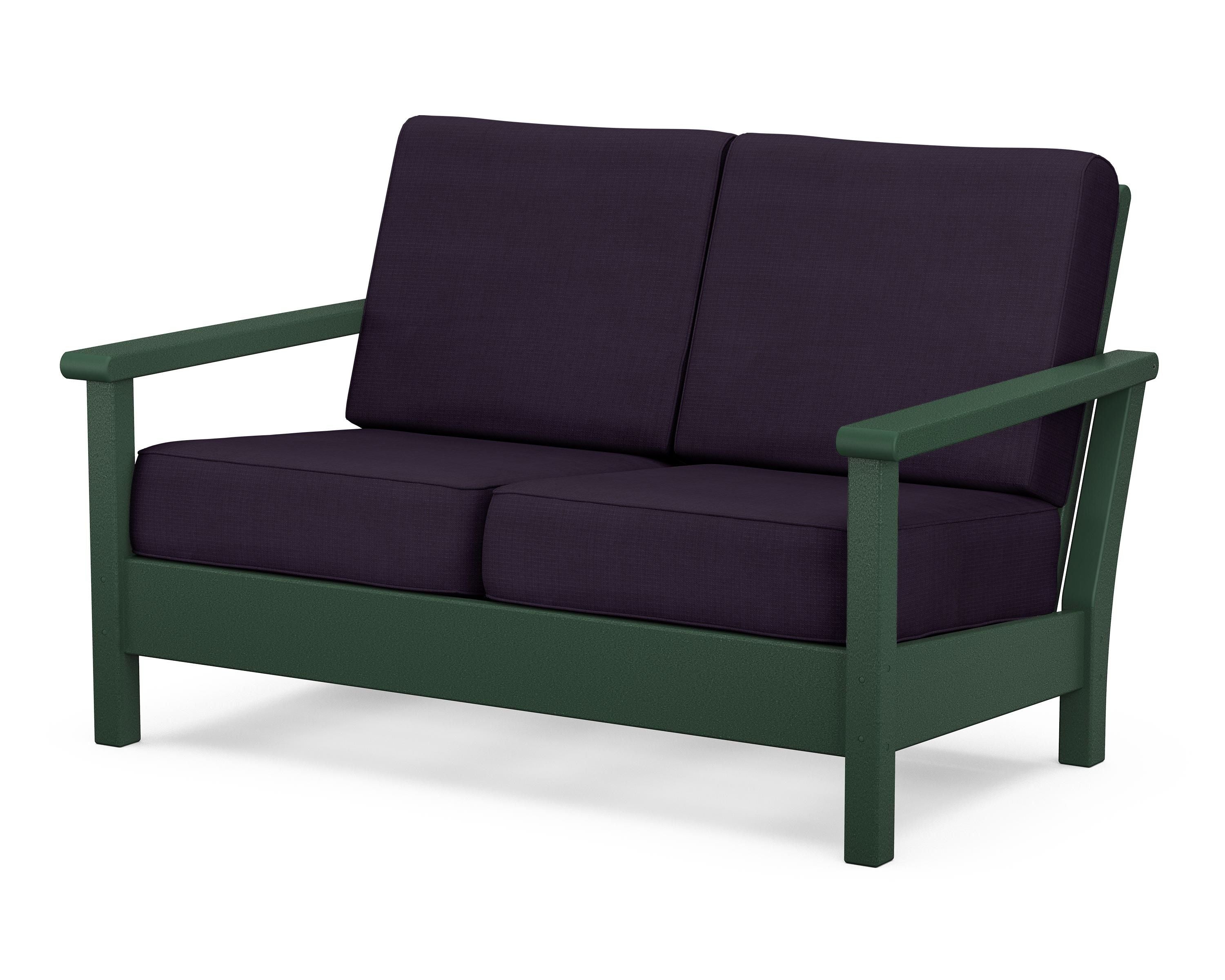 POLYWOOD® Harbour Deep Seating Loveseat in Green / Navy Linen