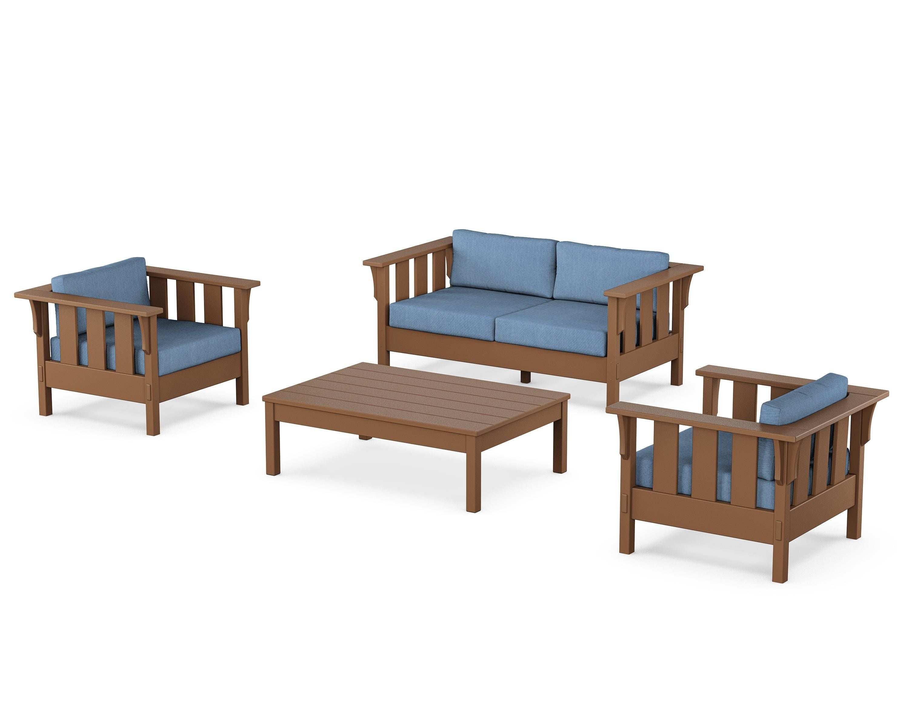 Martha Stewart by POLYWOOD® Acadia 4-Piece Deep Seating Set with Loveseat in Teak / Sky Blue