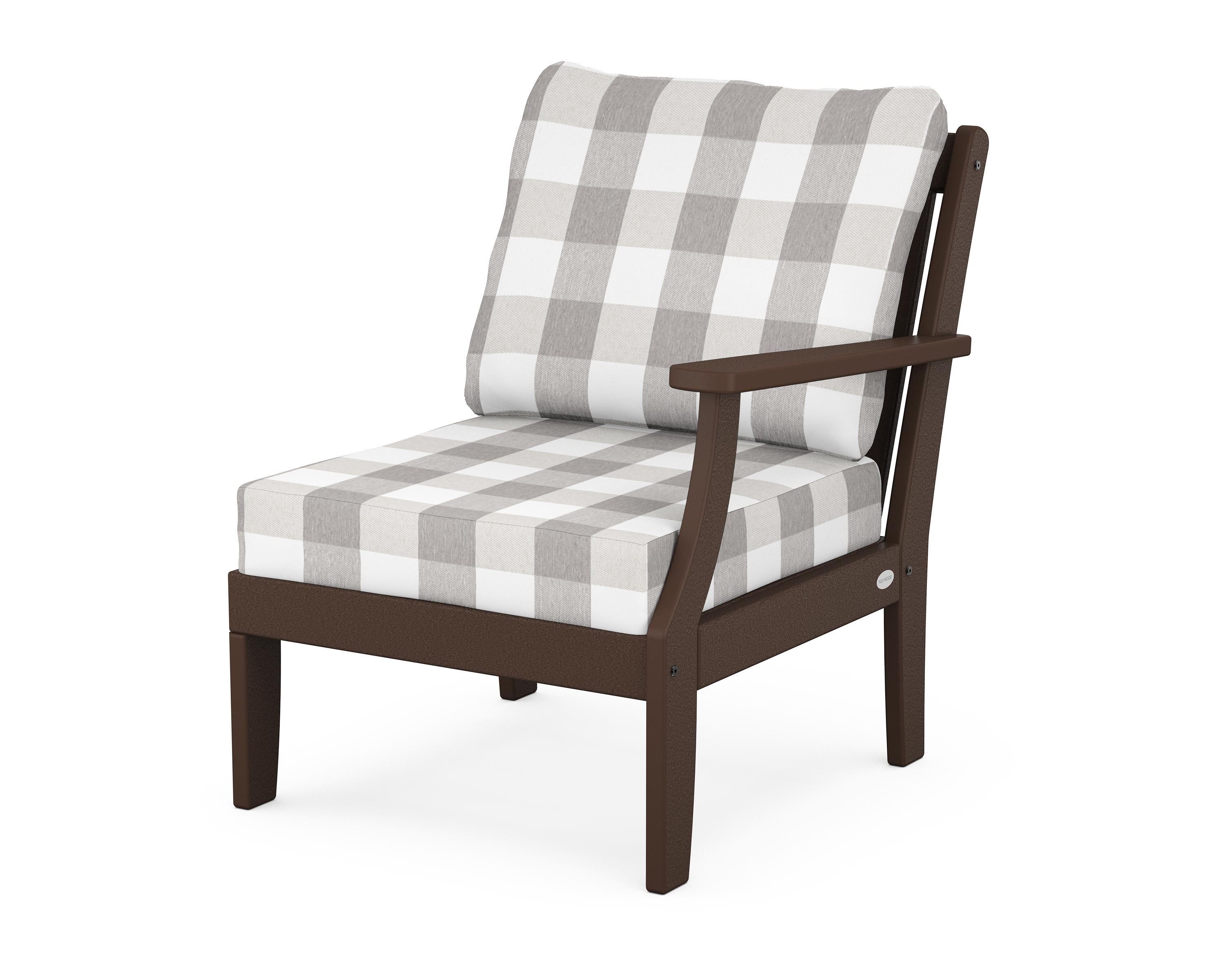 POLYWOOD® Braxton Modular Right Arm Chair in Mahogany / Buffalo Plaid Grey Mist