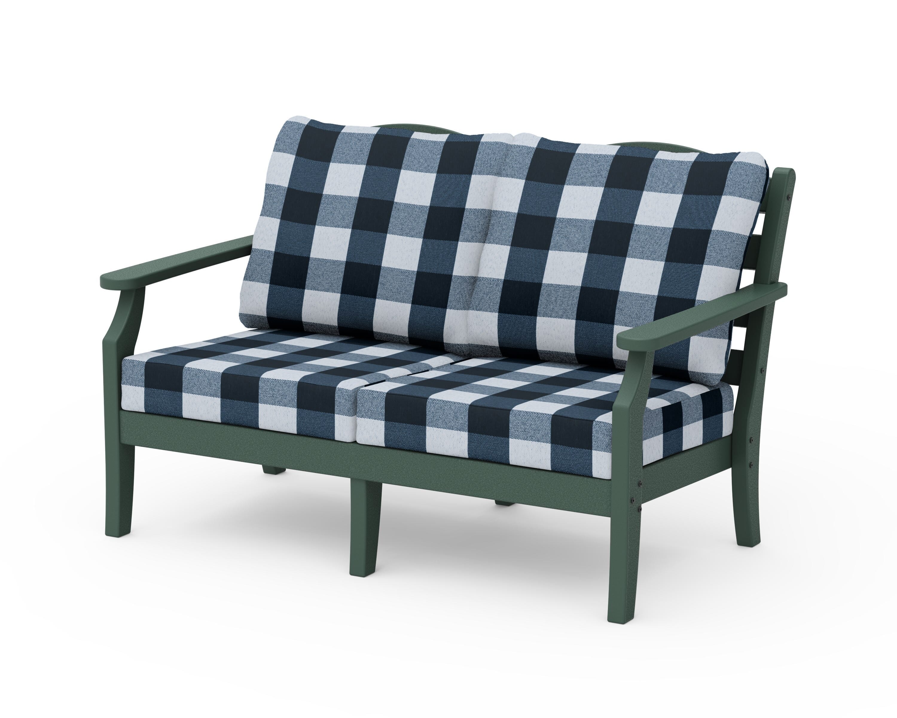 Draper James™ by POLYWOOD® Savannah Deep Seating Loveseat in Green / Buffalo Plaid Marine Indigo