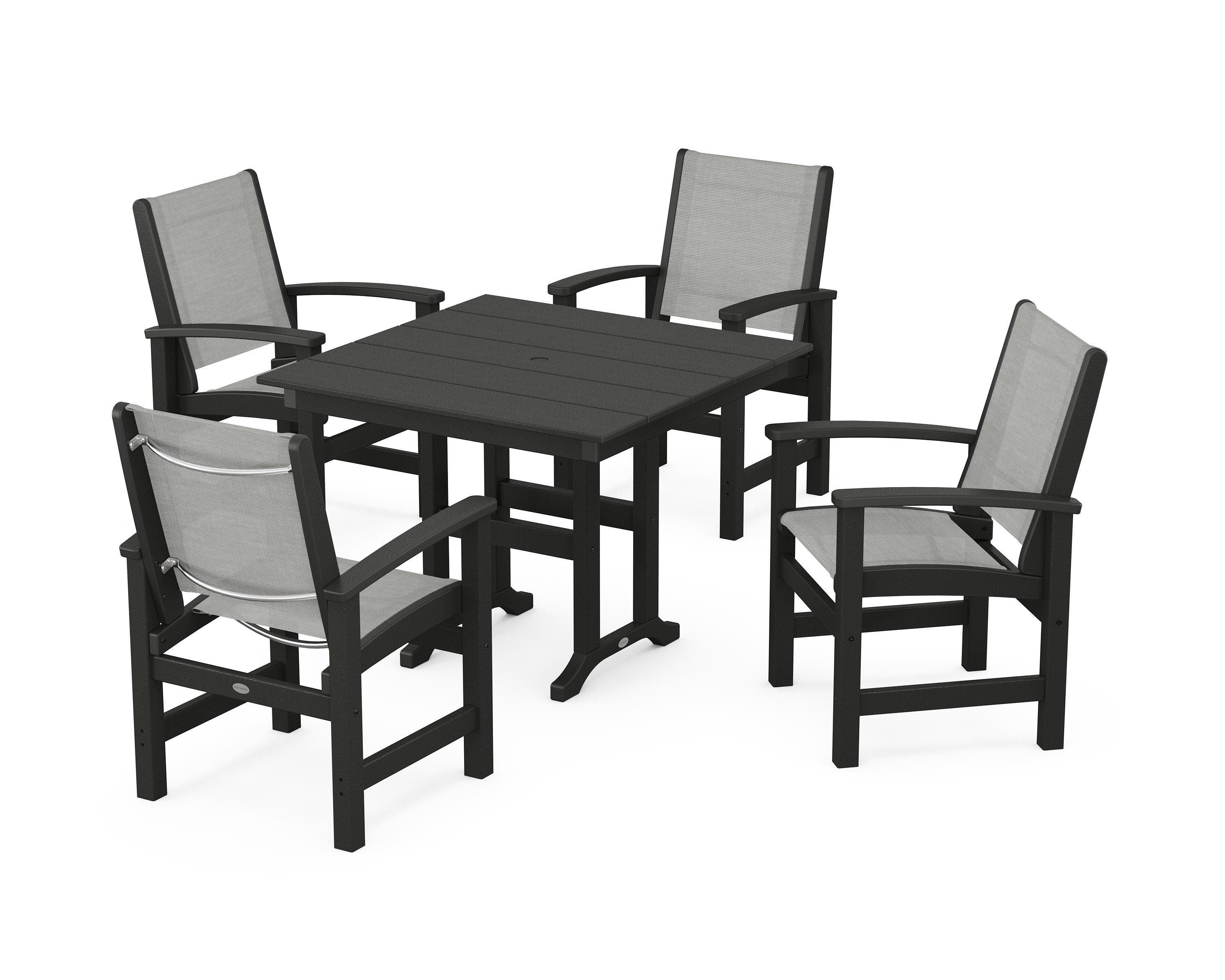 POLYWOOD® Coastal 5-Piece Farmhouse Dining Set in Black / Metallic Sling